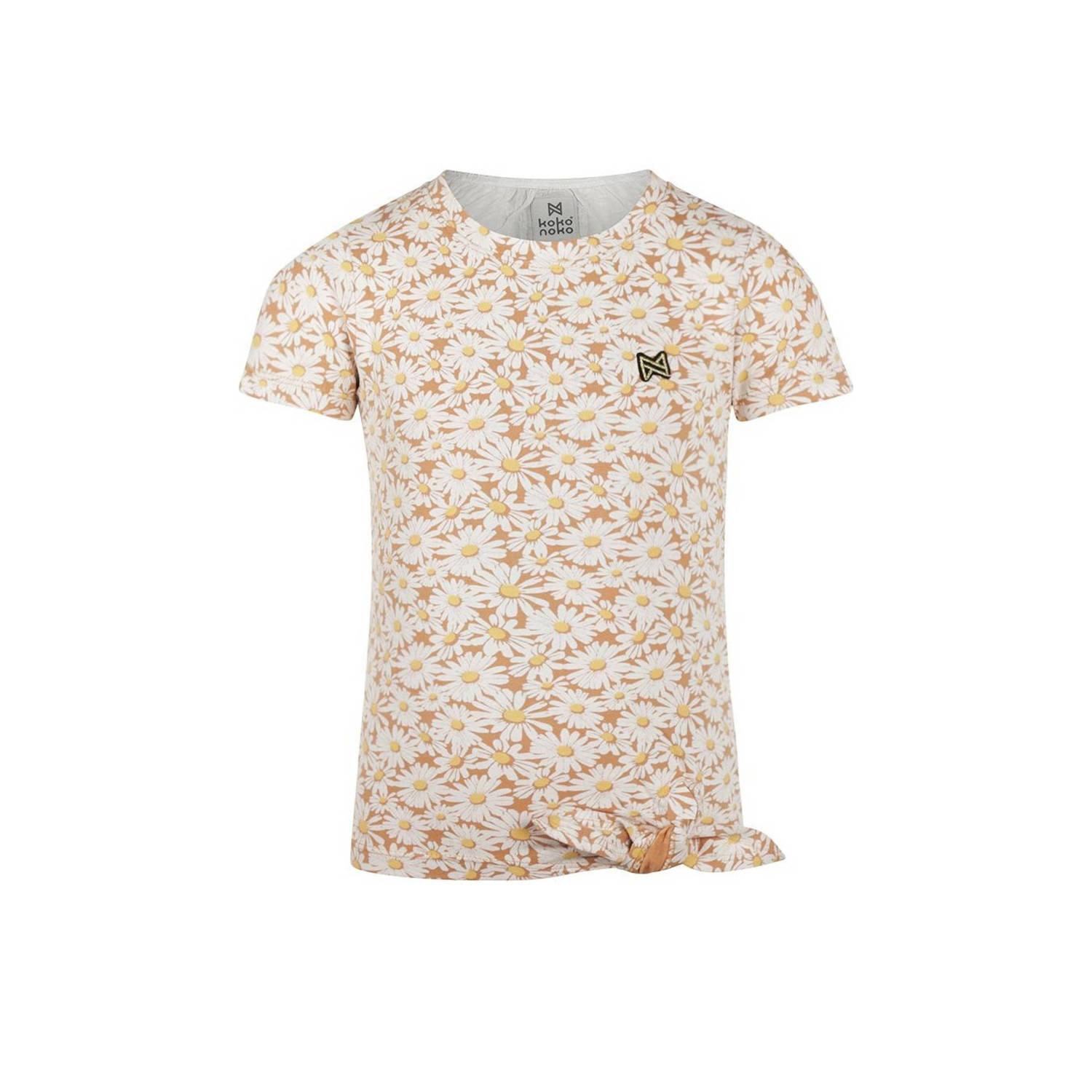 Koko Noko T-shirt met all over print bruin Meisjes Katoen Ronde hals All over print 134