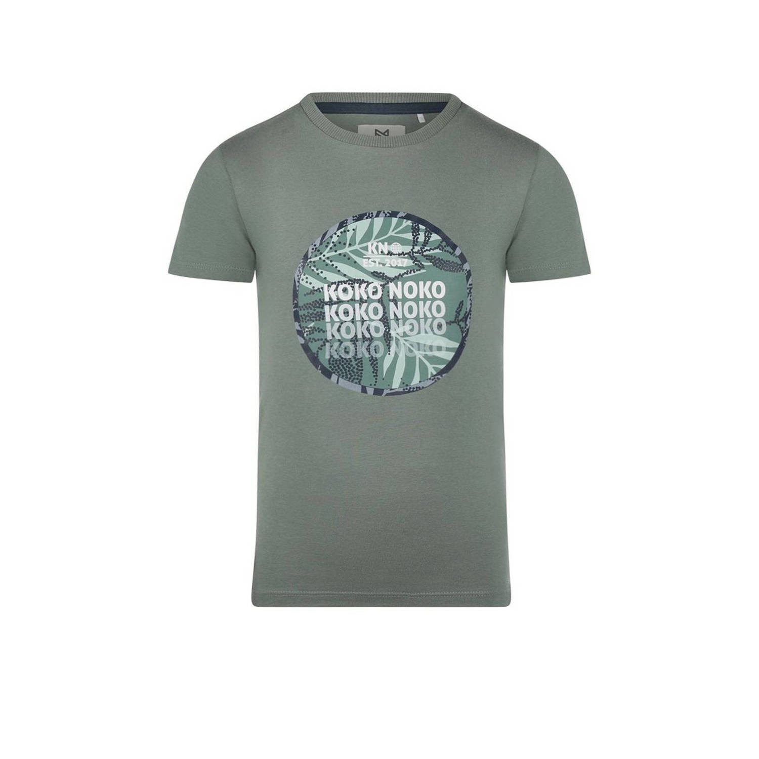 Koko Noko T-shirt met printopdruk groen Jongens Katoen Ronde hals Printopdruk 104