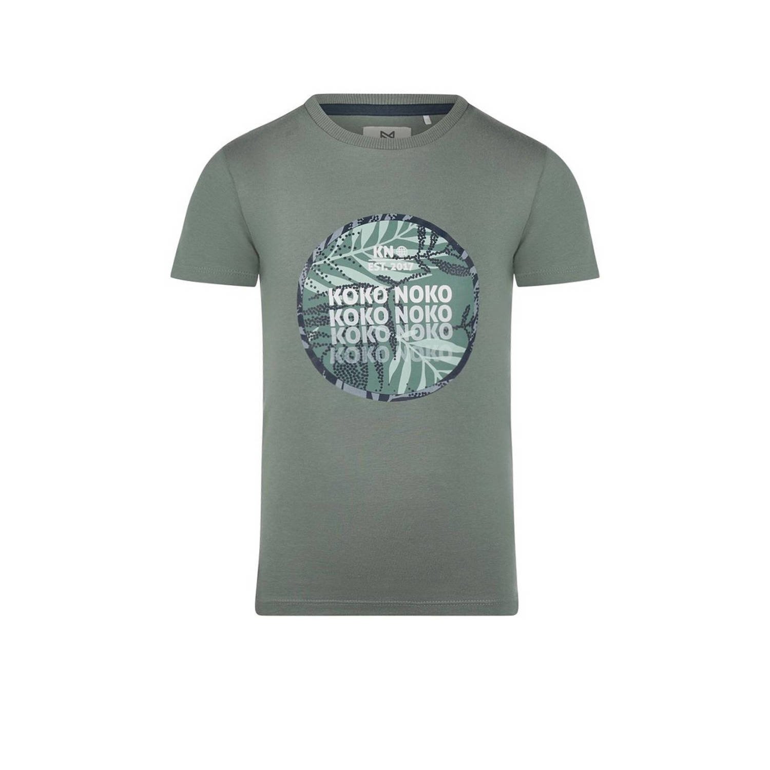 Koko Noko T-shirt met printopdruk groen Jongens Katoen Ronde hals Printopdruk 110