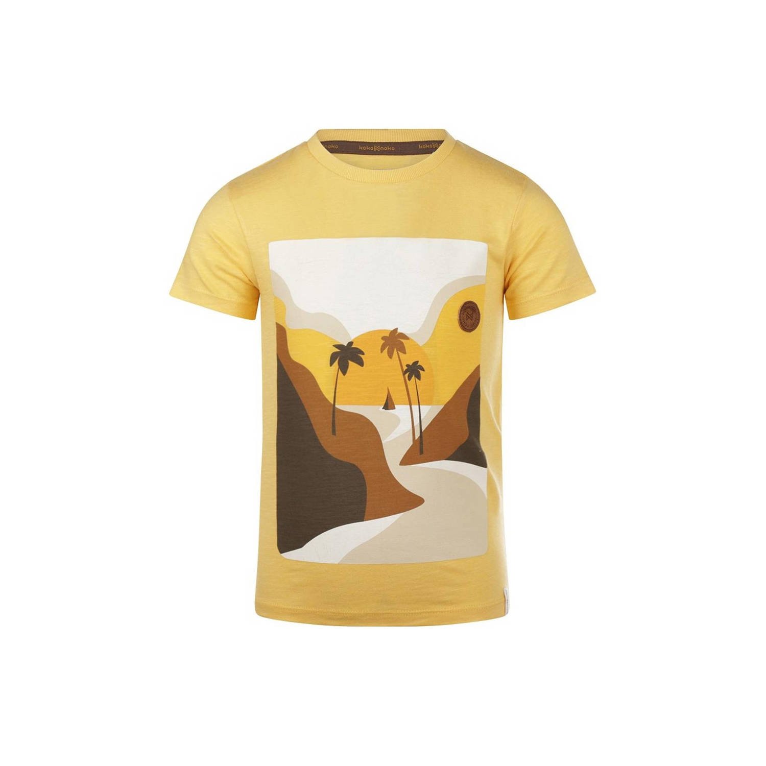 Koko Noko T-shirt met printopdruk geel Jongens Katoen Ronde hals Printopdruk 116