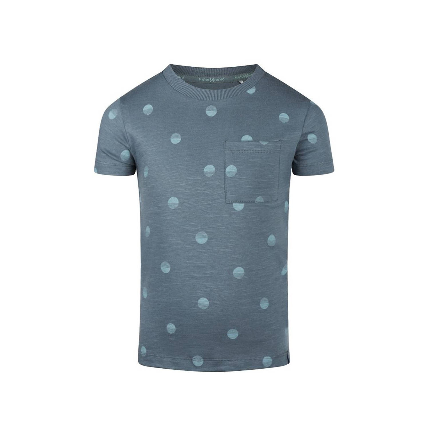 Koko Noko T-shirt met stippen blauw Jongens Katoen Ronde hals Stip 104