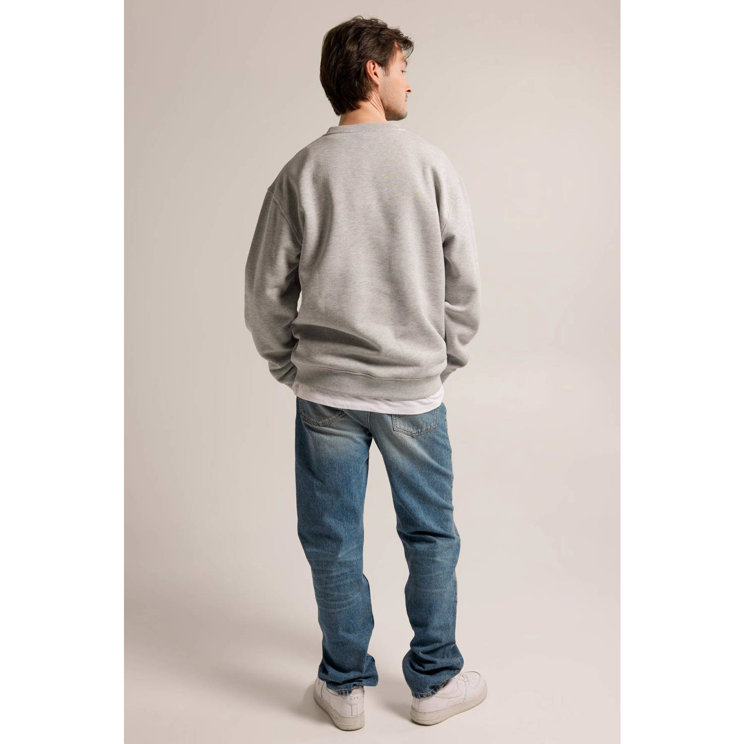America Today sweater Sepp Cre met printopdruk mid grey melange