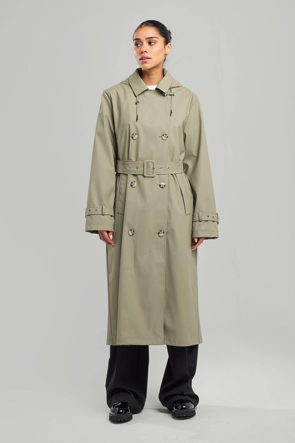 Mintgroene dames America Today regenjas Joan van polyester met effen, lange mouwen en knoopsluiting