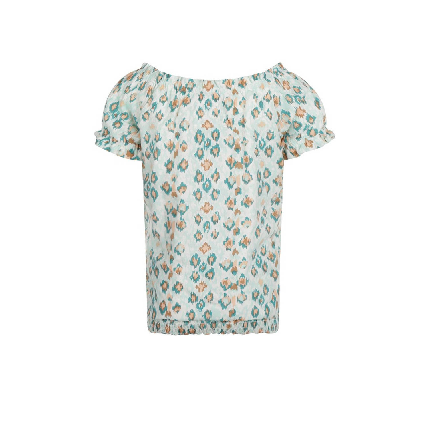No Way Monday blouse met all over print lichtblauw