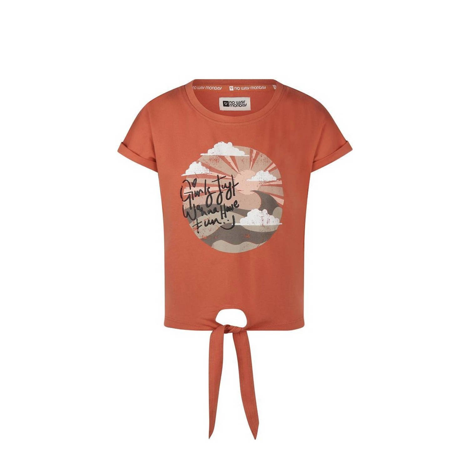 No Way Monday T-shirt met printopdruk roestrood