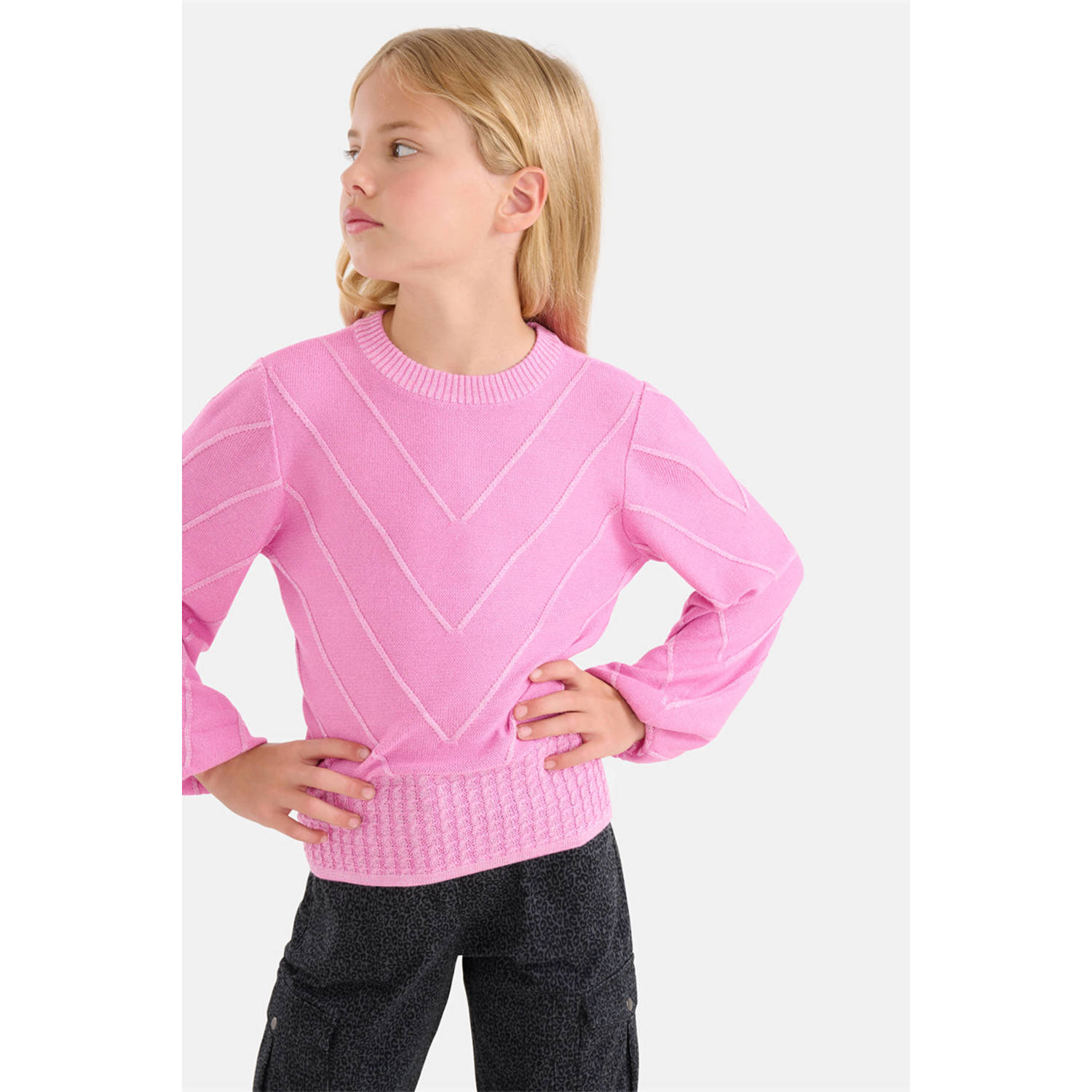 Shoeby trui met 3D applicatie lichtroze Meisjes Viscose Ronde hals 122 128