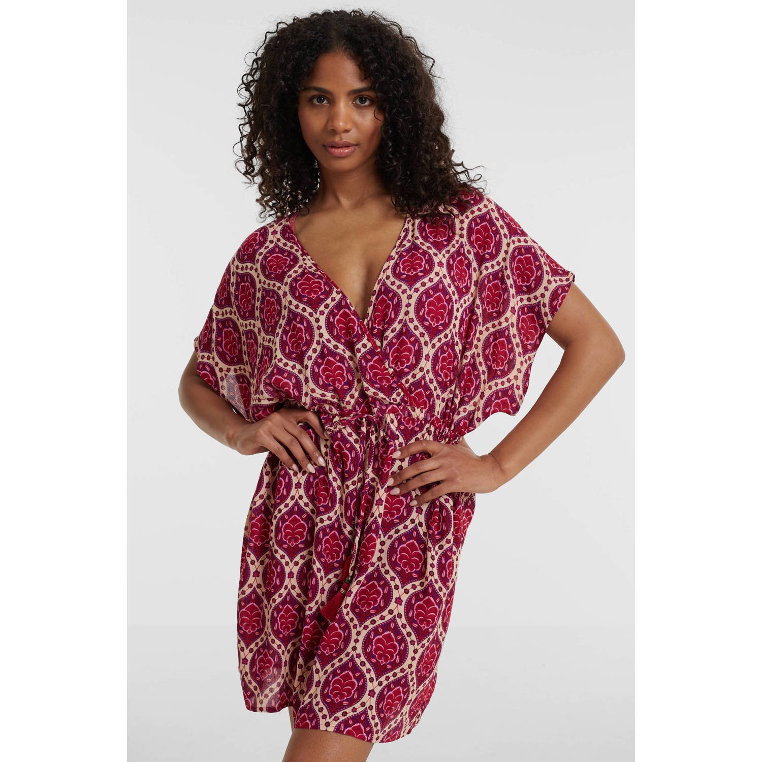 BEACHWAVE crinkle strandtuniek donkerroze beige