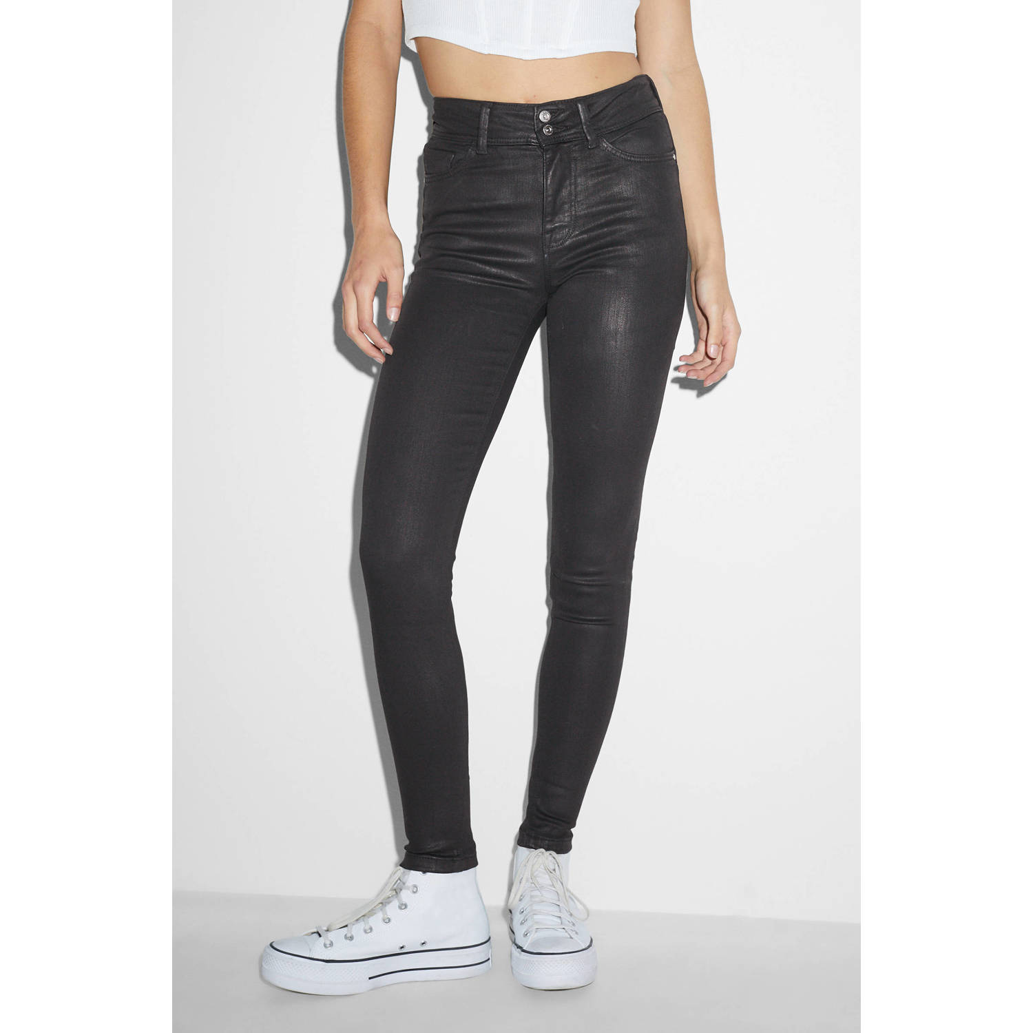 C&A Clockhouse coated skinny broek zwart