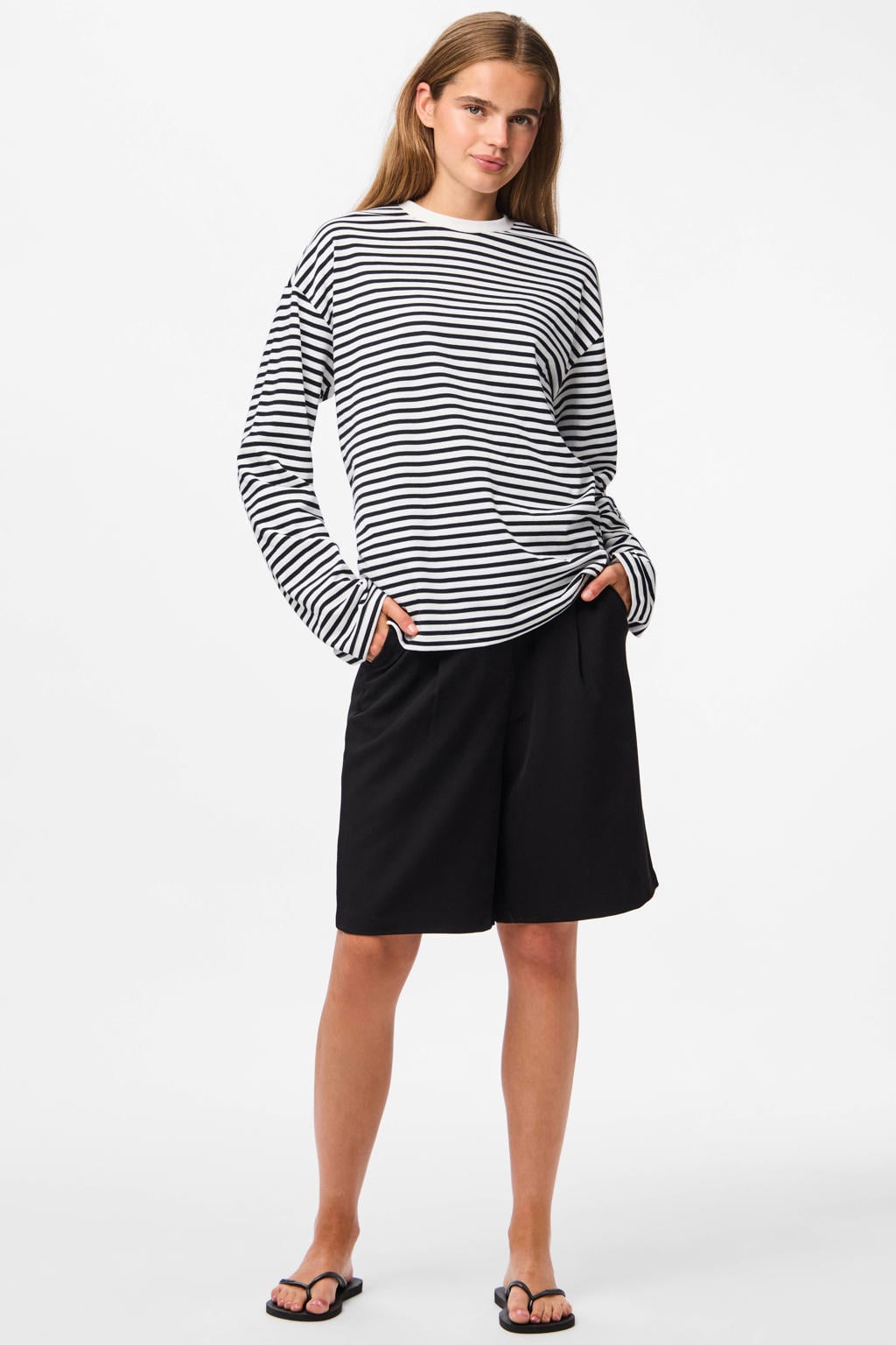 PIECES gestreepte longsleeve wit/zwart