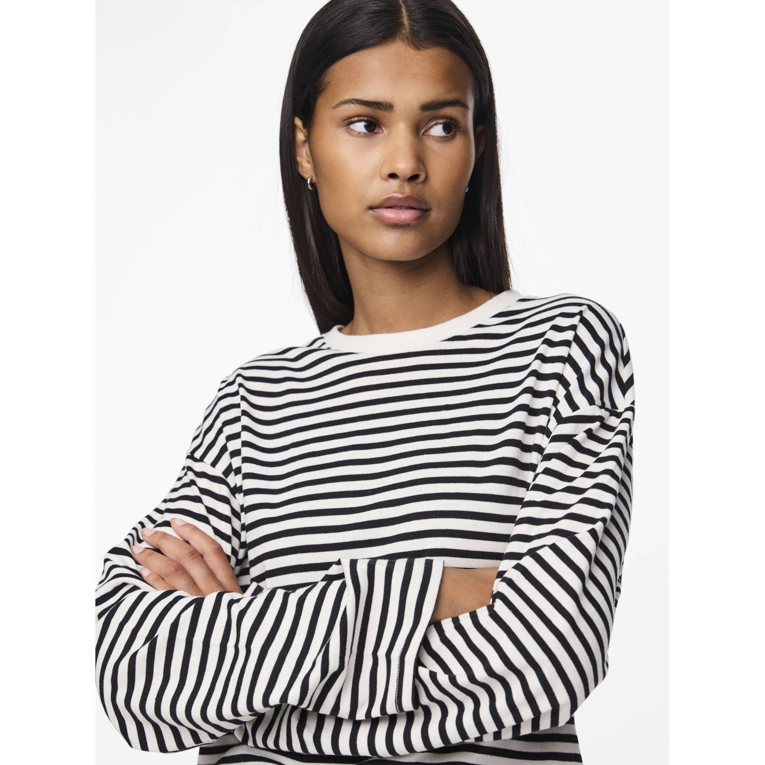 PIECES gestreepte longsleeve wit zwart