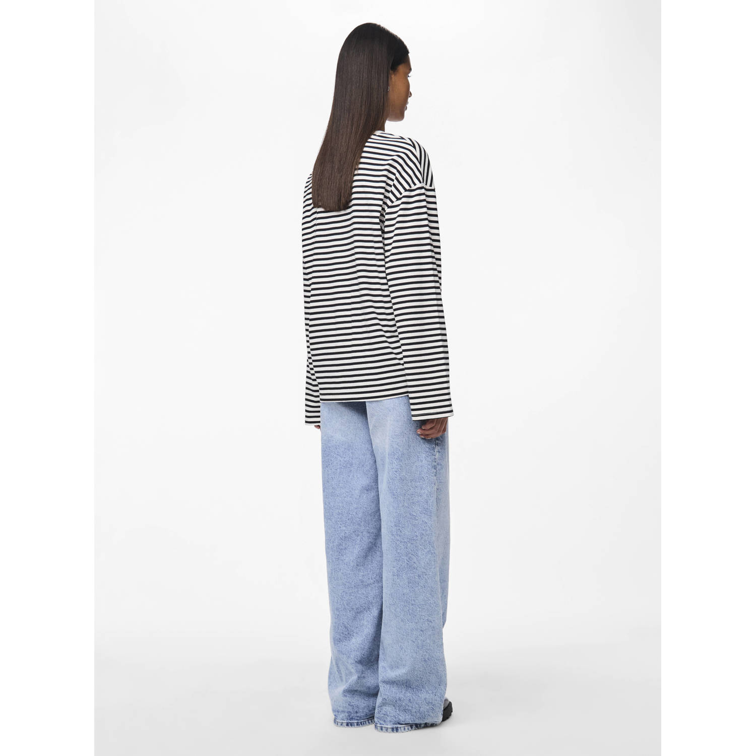 PIECES gestreepte longsleeve wit zwart