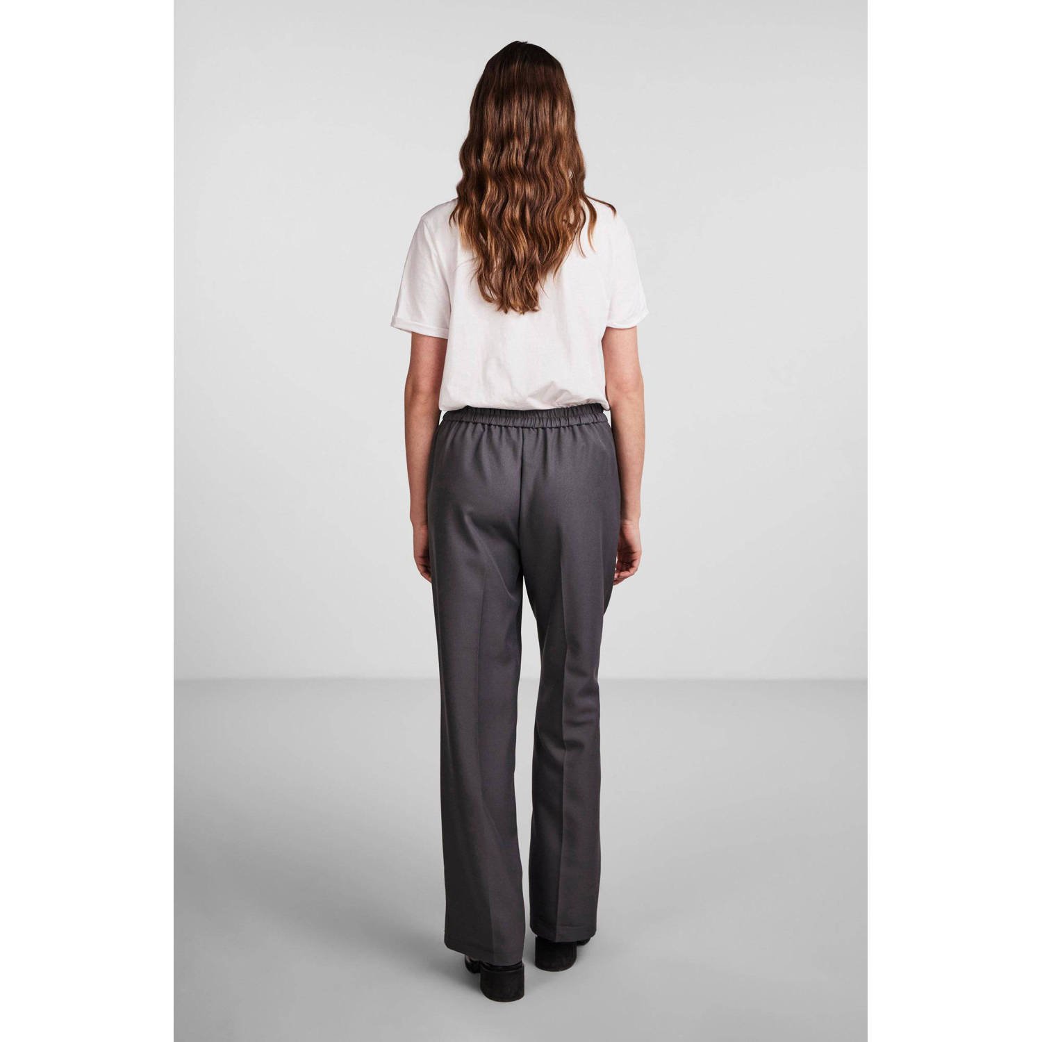 PIECES high waist wide leg pantalon PCNEVA grijs
