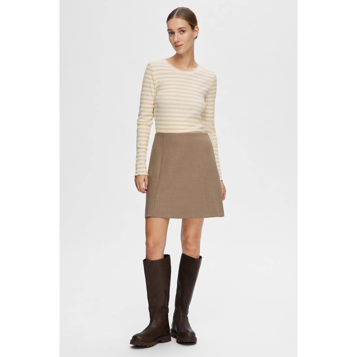 SELECTED FEMME gestreepte top met katoen ecru beige