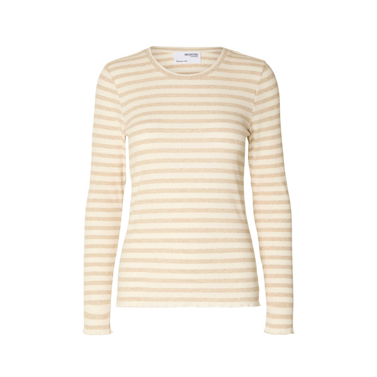 SELECTED FEMME Dames Tops & T-shirts Slfanna Ls Crew Neck Tee Stripe Beige