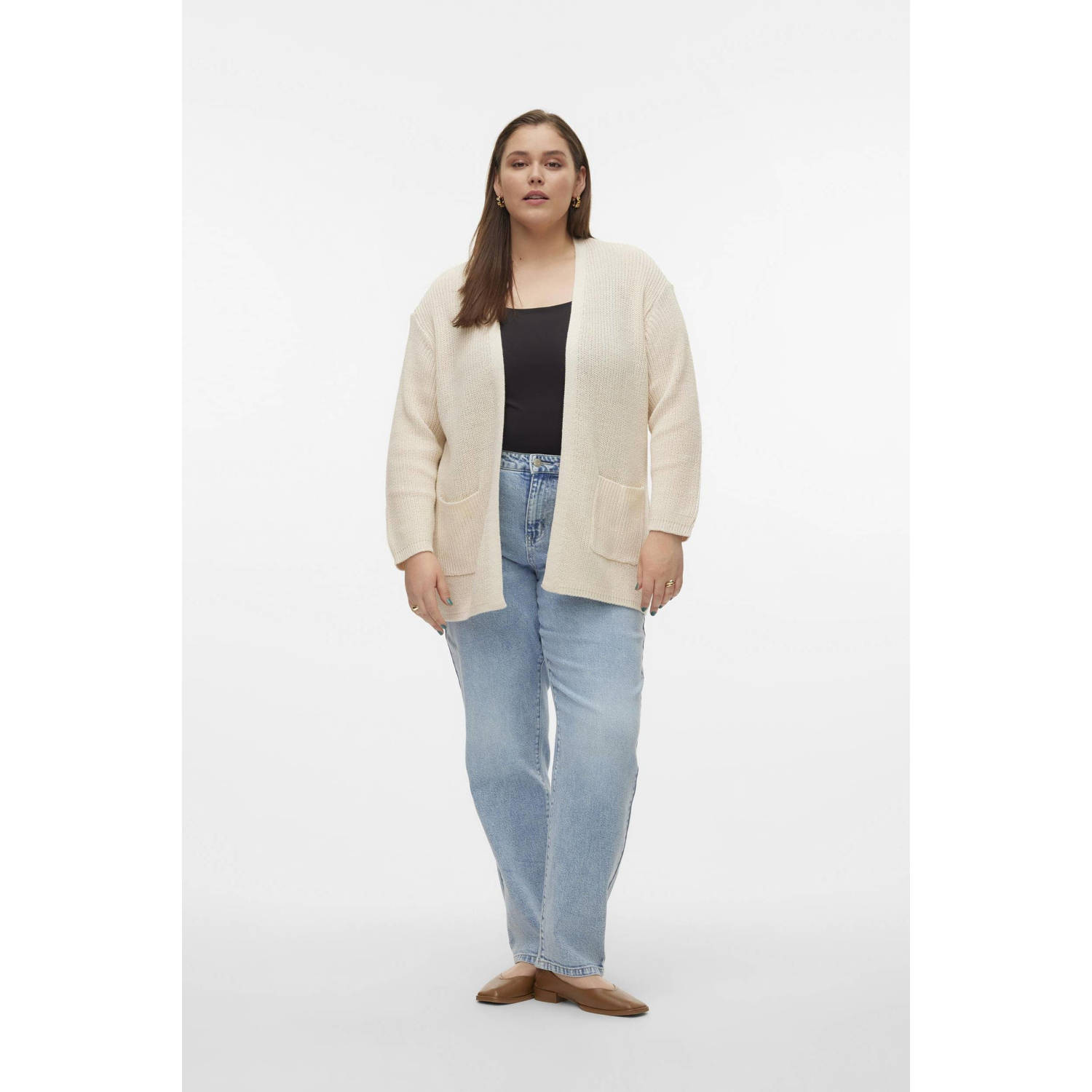 VERO MODA CURVE gebreid vest ecru