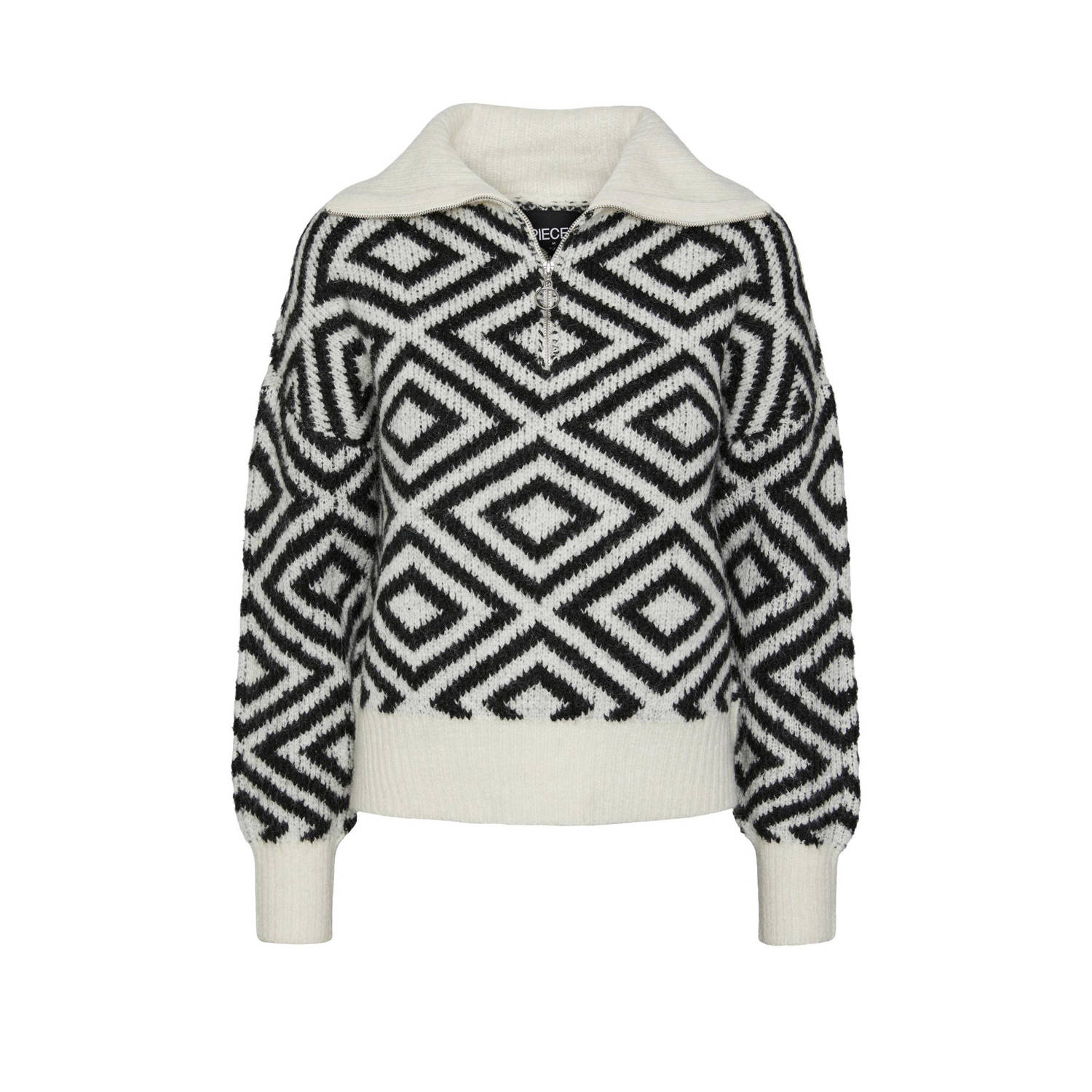 PIECES Curve trui PCSOPH met all over print wit zwart