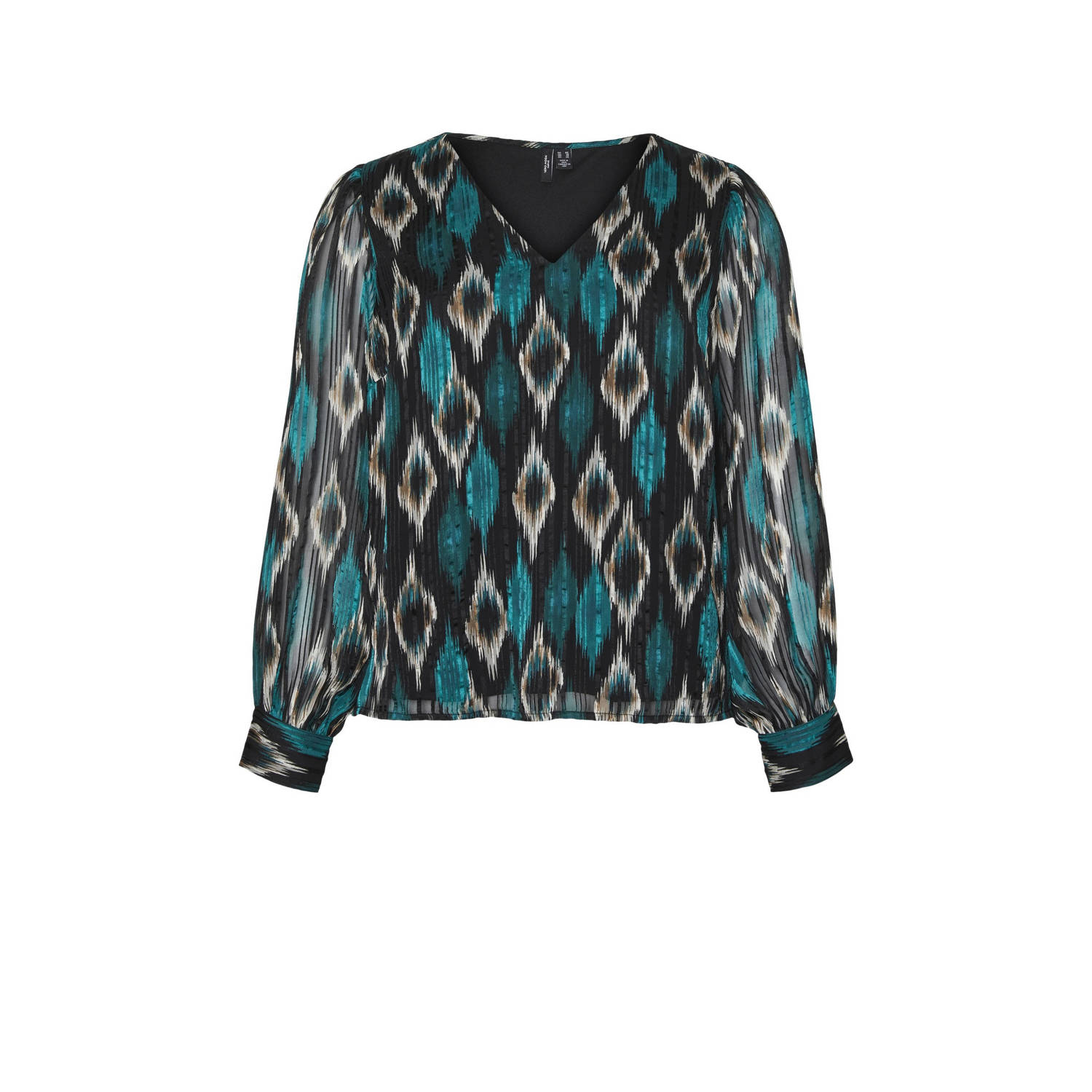 VERO MODA CURVE top met all over print en plooien turquoise ecru zwart