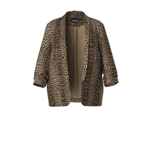 PIECES Curve rechtvallende blazer PCBOSELLA met panterprint bruin afbeelding