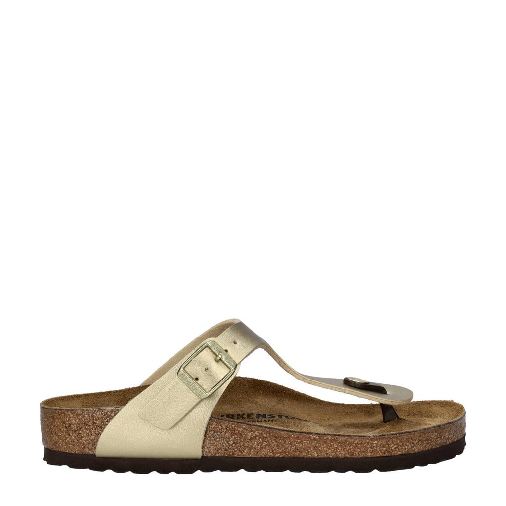 Goud en metallickleurige dames Birkenstock Gizeh teenslippers van imitatieleer met gesp