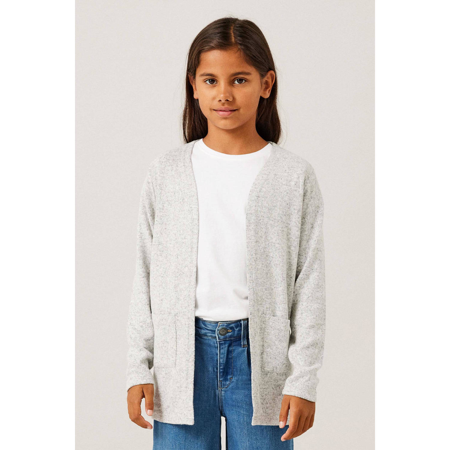 Name it KIDS vest NKFVICTI grijs Meisjes Viscose Openvallende hals Effen 122 128