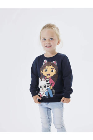 sweater Gabby Cats NMFNESS met printopdruk donkerblauw/meerkleurig