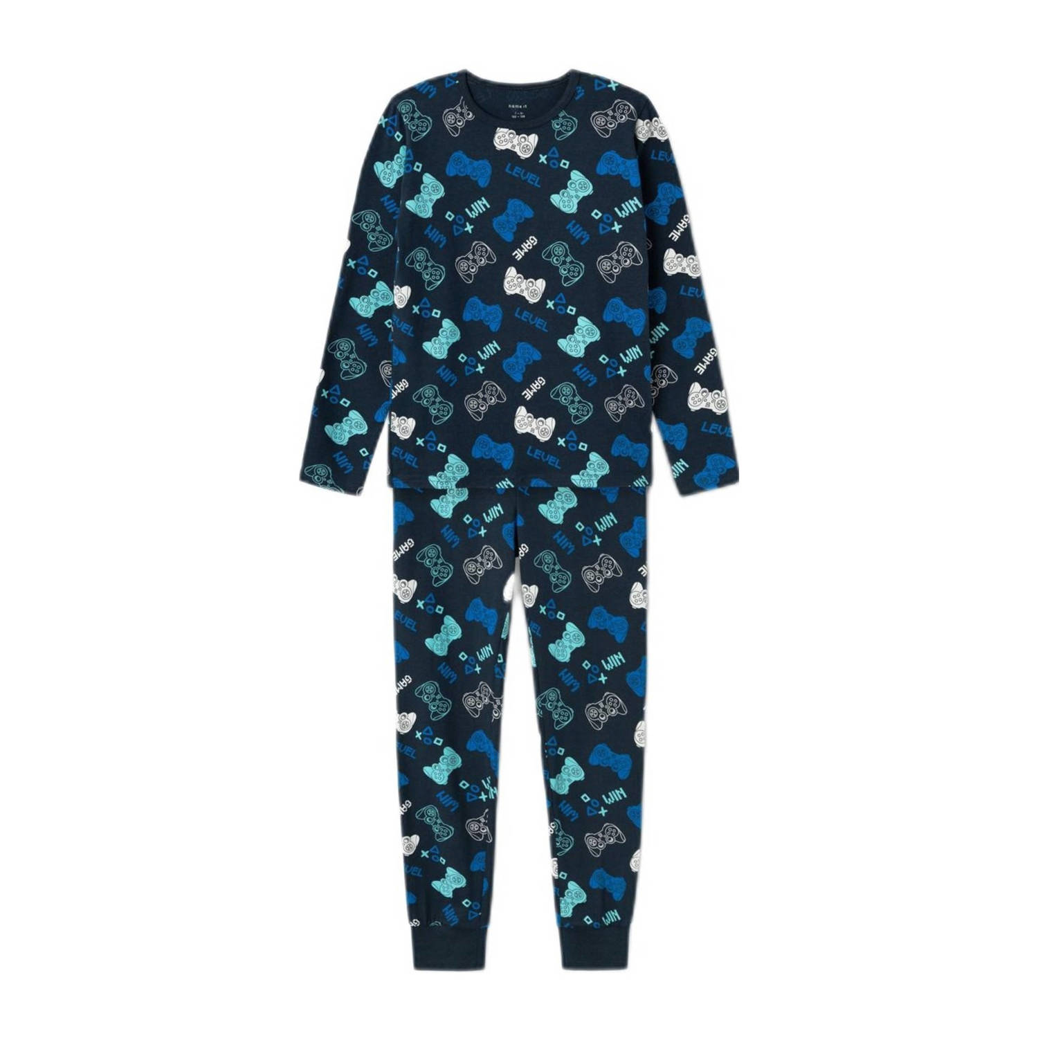 Name it KIDS pyjama NKMNIGHTSET donkerblauw Jongens Stretchkatoen Ronde hals 110 116