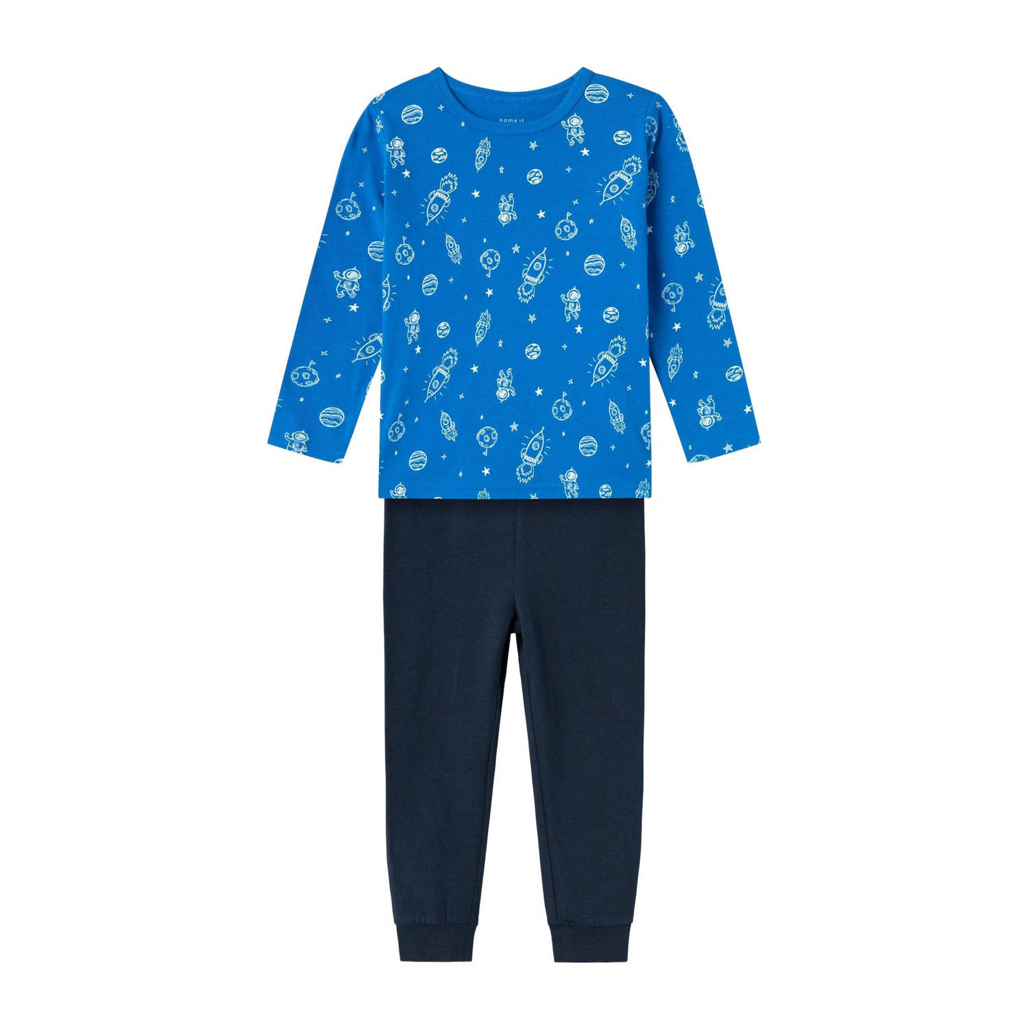 Name it MINI pyjama NMMNIGHTSET donkerblauw blauw Jongens Stretchkatoen Ronde hals 110 116