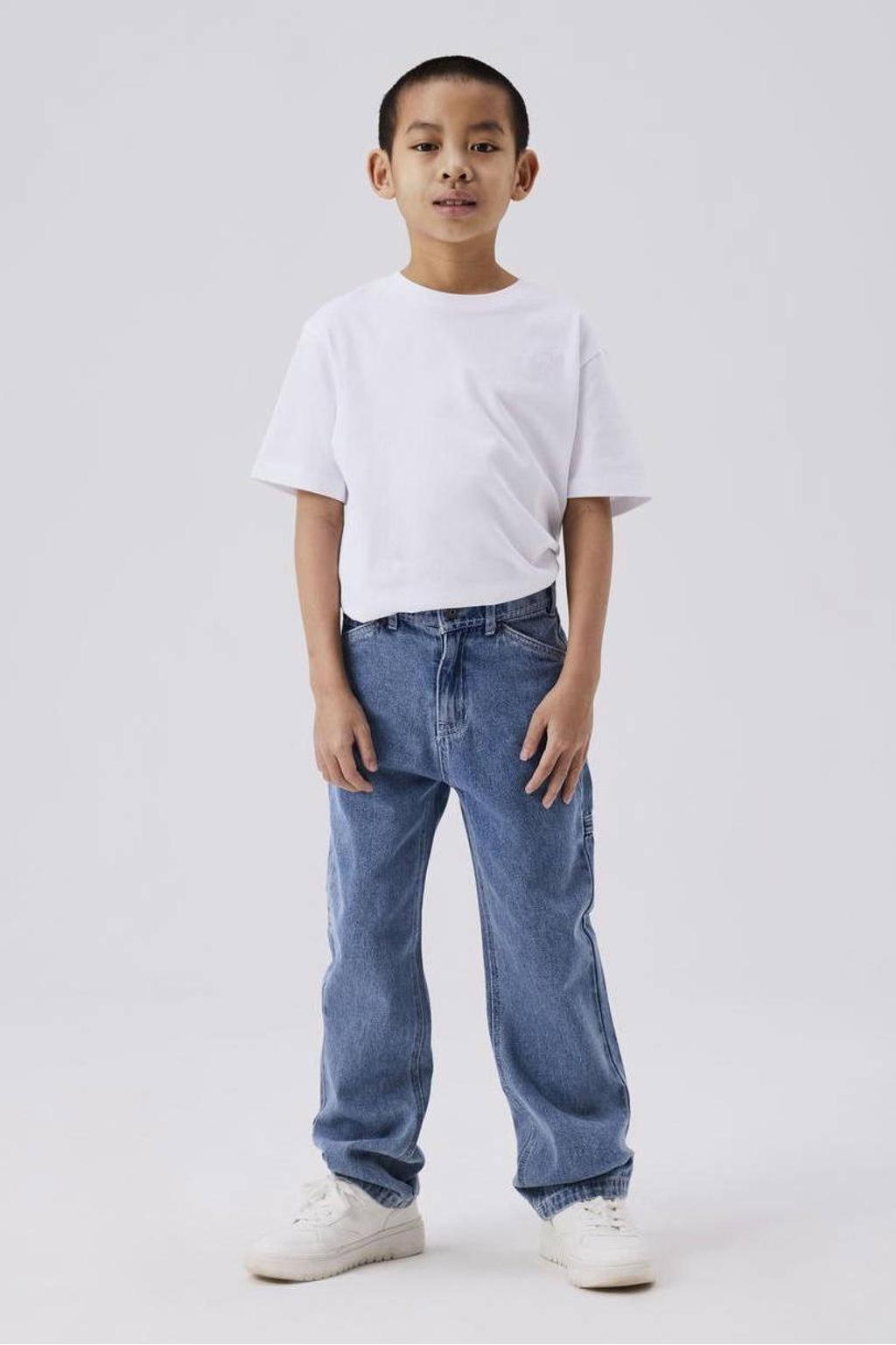 Medium blue denim jongens NAME IT KIDS straight leg jeans van denim met rits- en knoopsluiting en effen