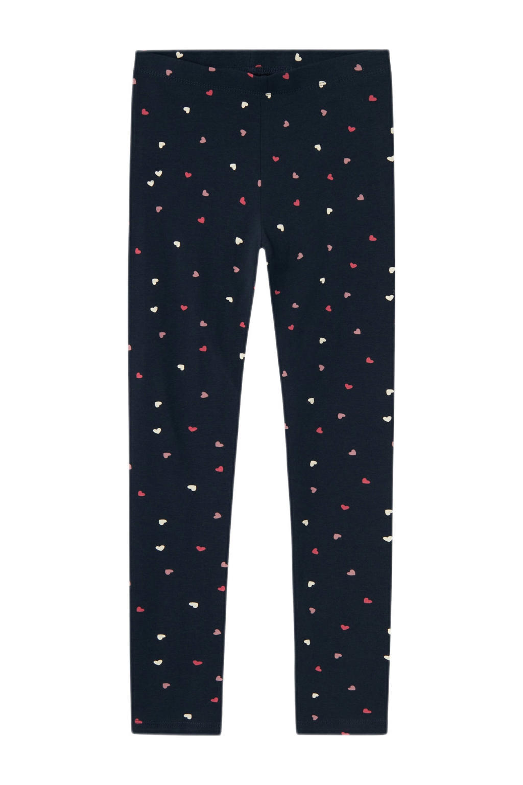 Donkerblauw en roze meisjes NAME IT KIDS legging van stretchkatoen met slim fit, elastische tailleband en hartjesprint