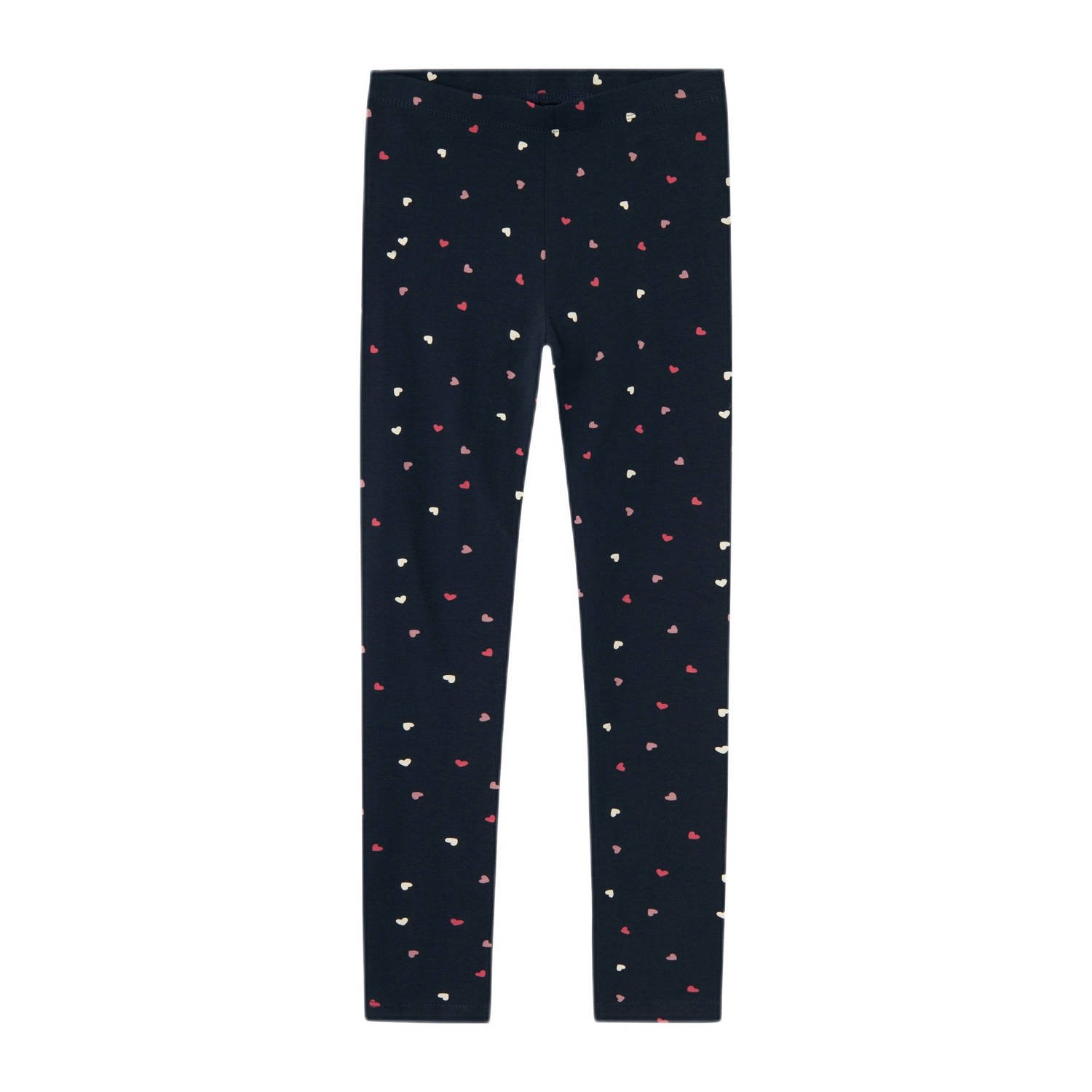 Name it KIDS legging NKFVIVIAN met hartjes donkerblauw roze Meisjes Stretchkatoen 104