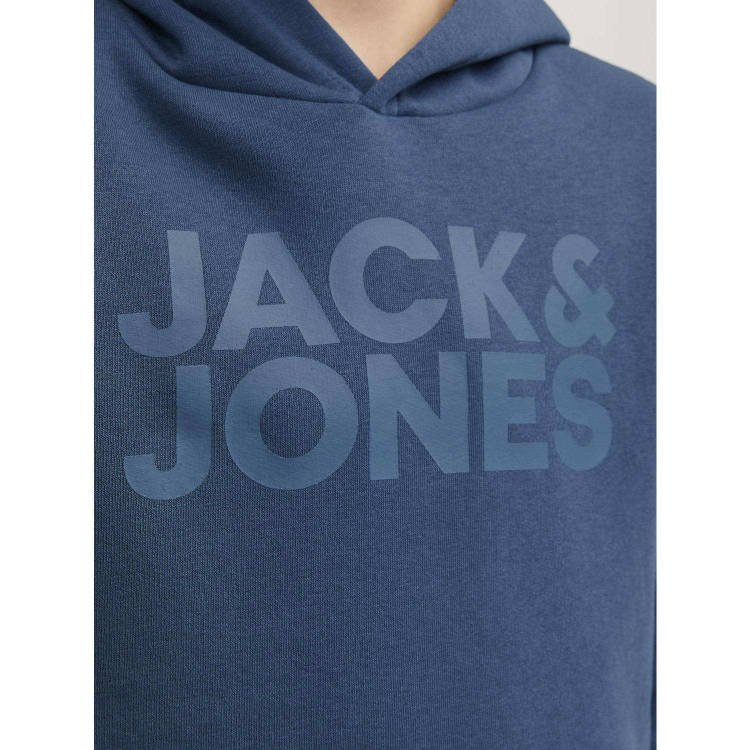 JACK & JONES JUNIOR hoodie JJECORP met tekst petrol blauw