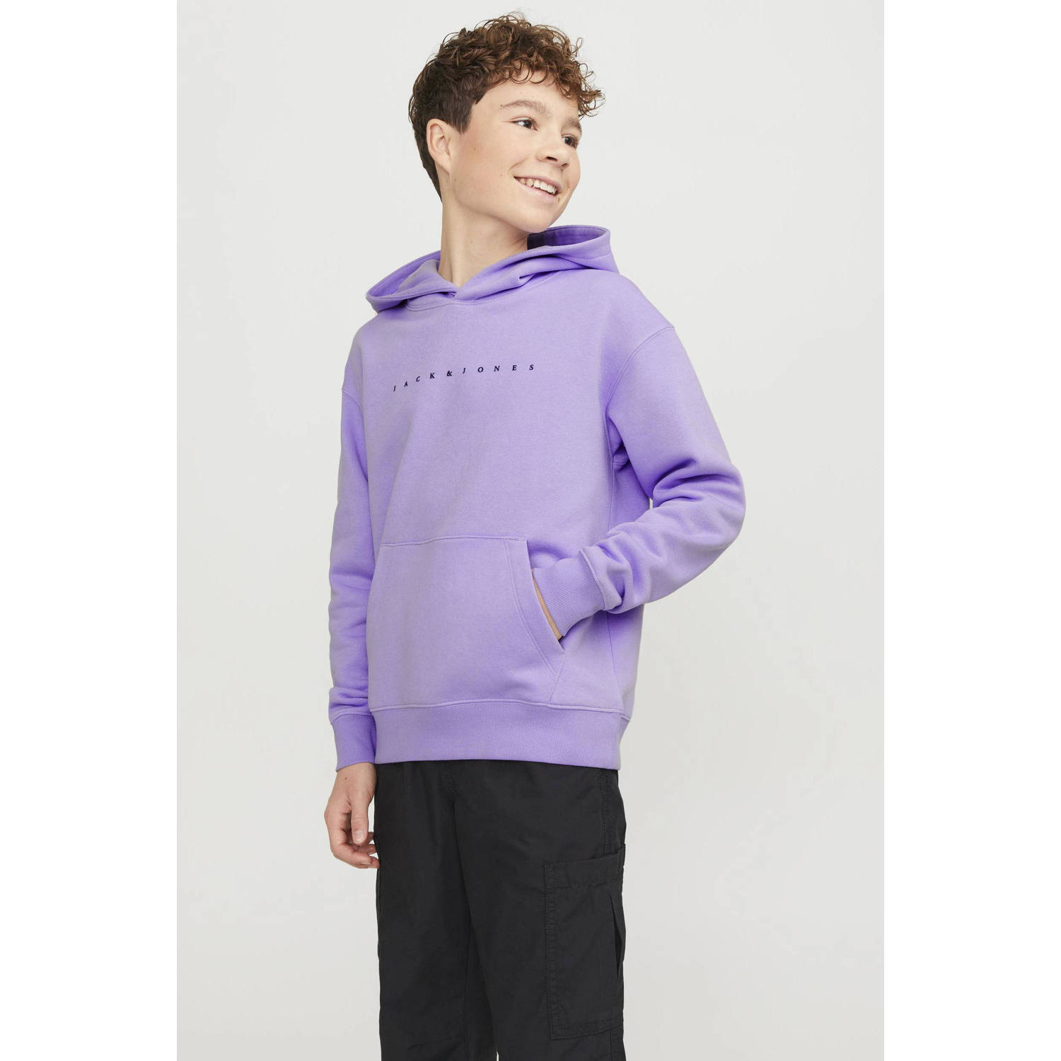 JACK & JONES JUNIOR hoodie JJESTAR met tekst paars