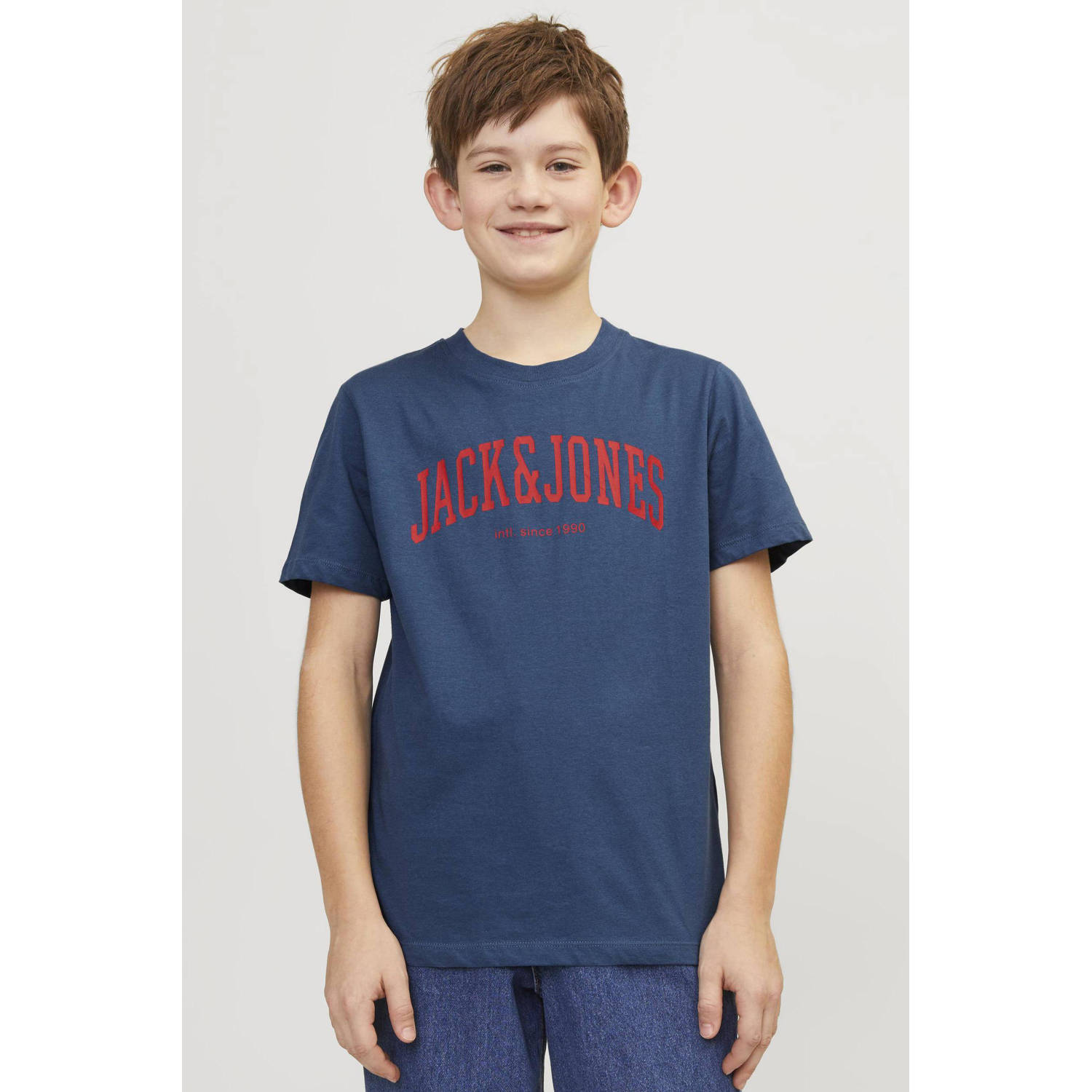 JACK & JONES JUNIOR T-shirt JJEJOSH met tekst blauw