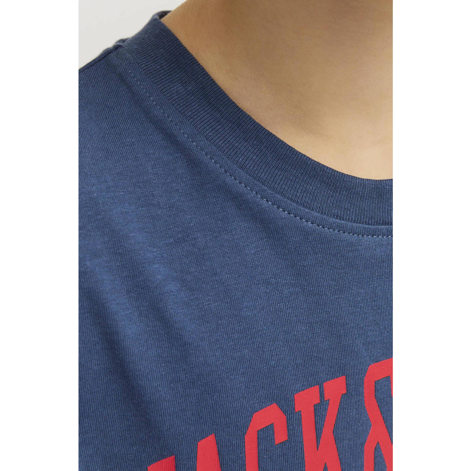 JACK & JONES JUNIOR T-shirt JJEJOSH met tekst blauw