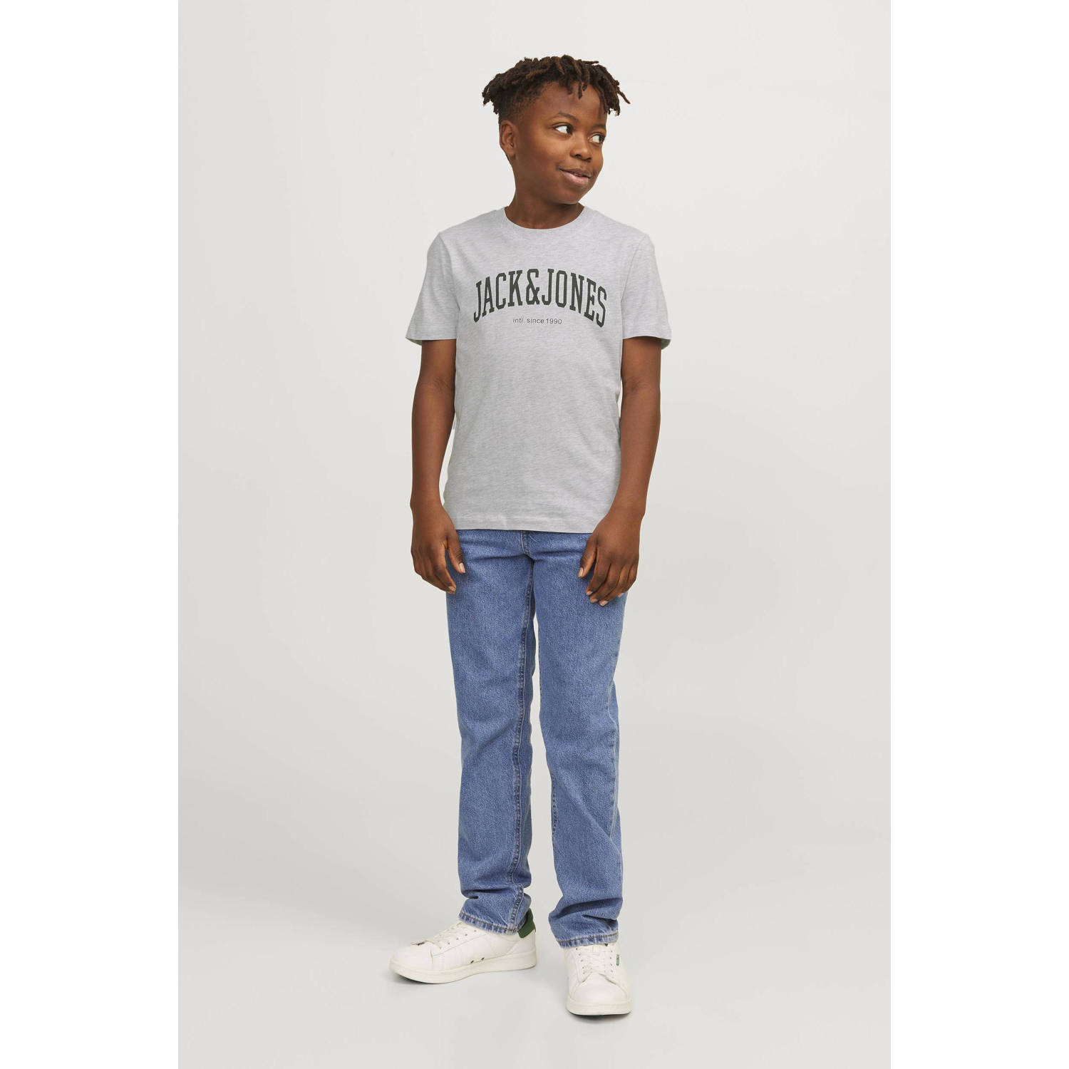 JACK & JONES JUNIOR T-shirt JJEJOSH met tekst grijs