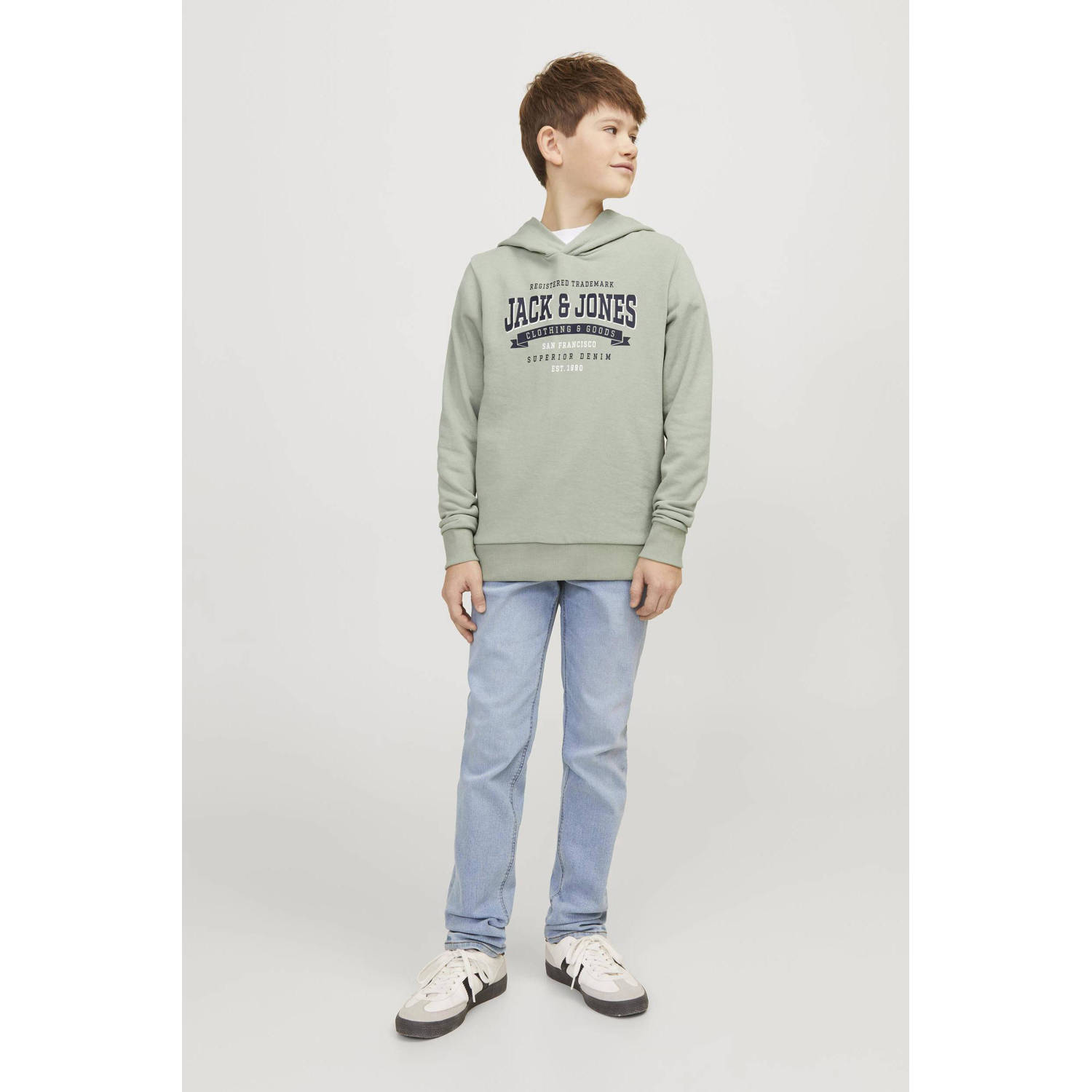 JACK & JONES JUNIOR hoodie JJELOGO met tekst pistache groen
