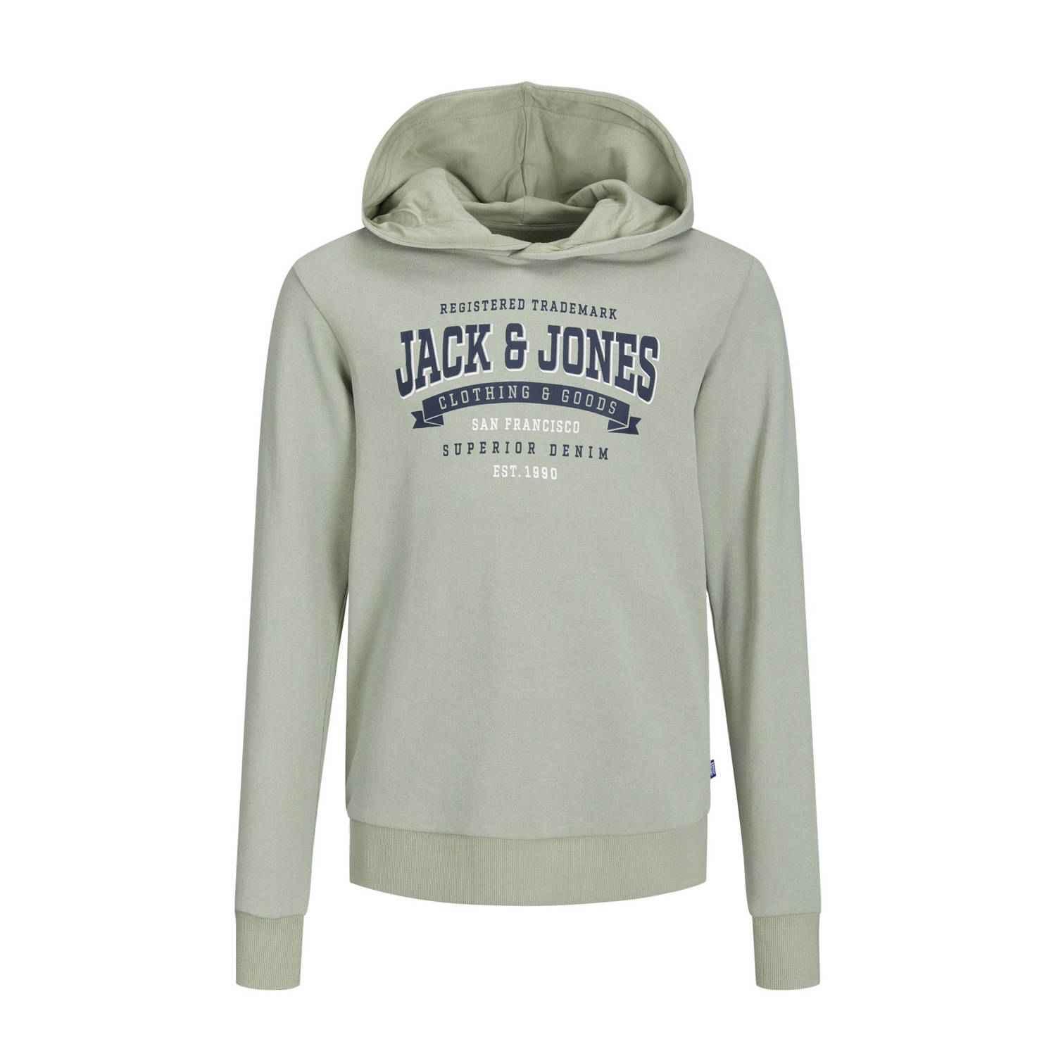Jack & jones JUNIOR hoodie JJELOGO met tekst pistache groen Sweater Tekst 140