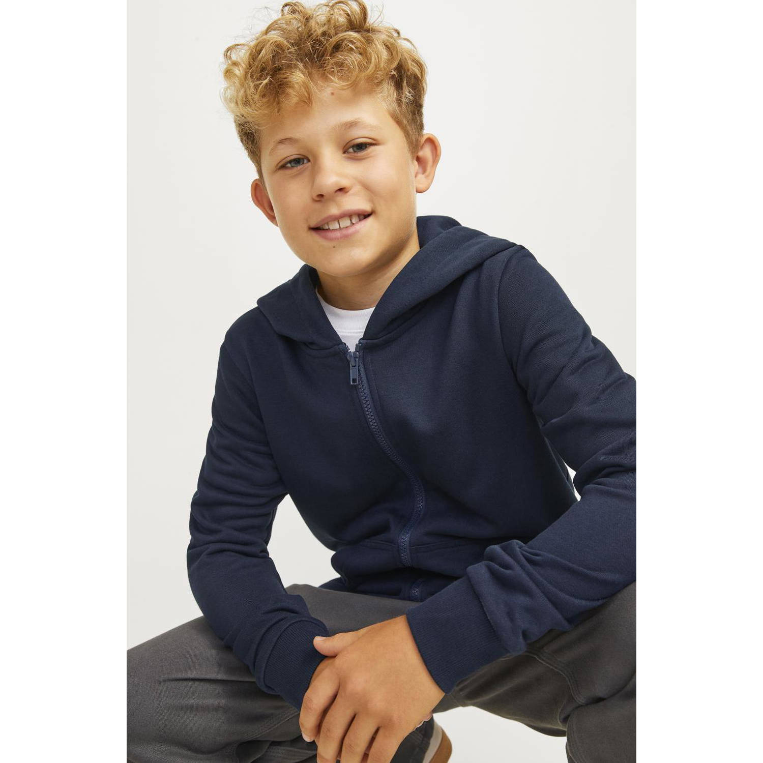 JACK & JONES JUNIOR sweatvest JJEBRADLEY donkerblauw