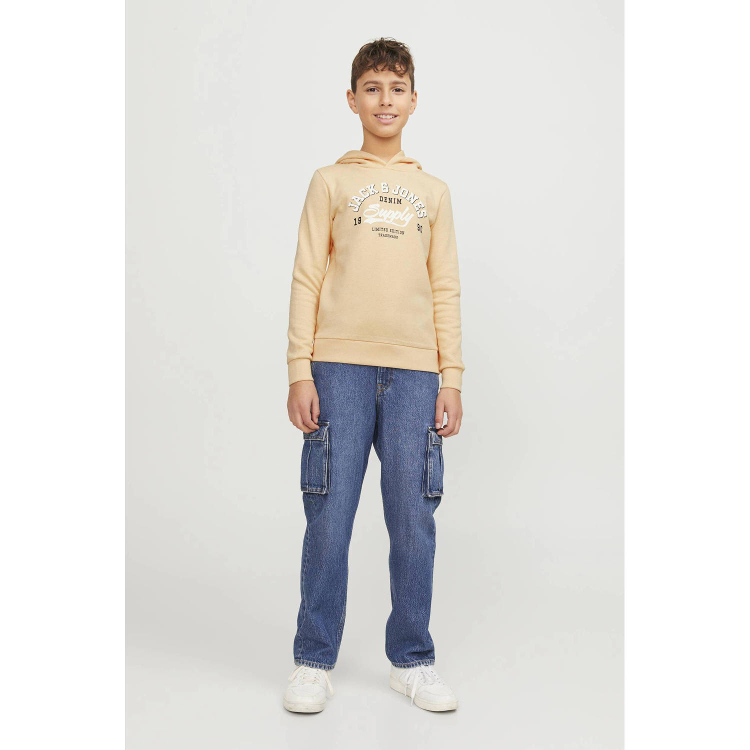 JACK & JONES JUNIOR hoodie met tekst lichtoranje
