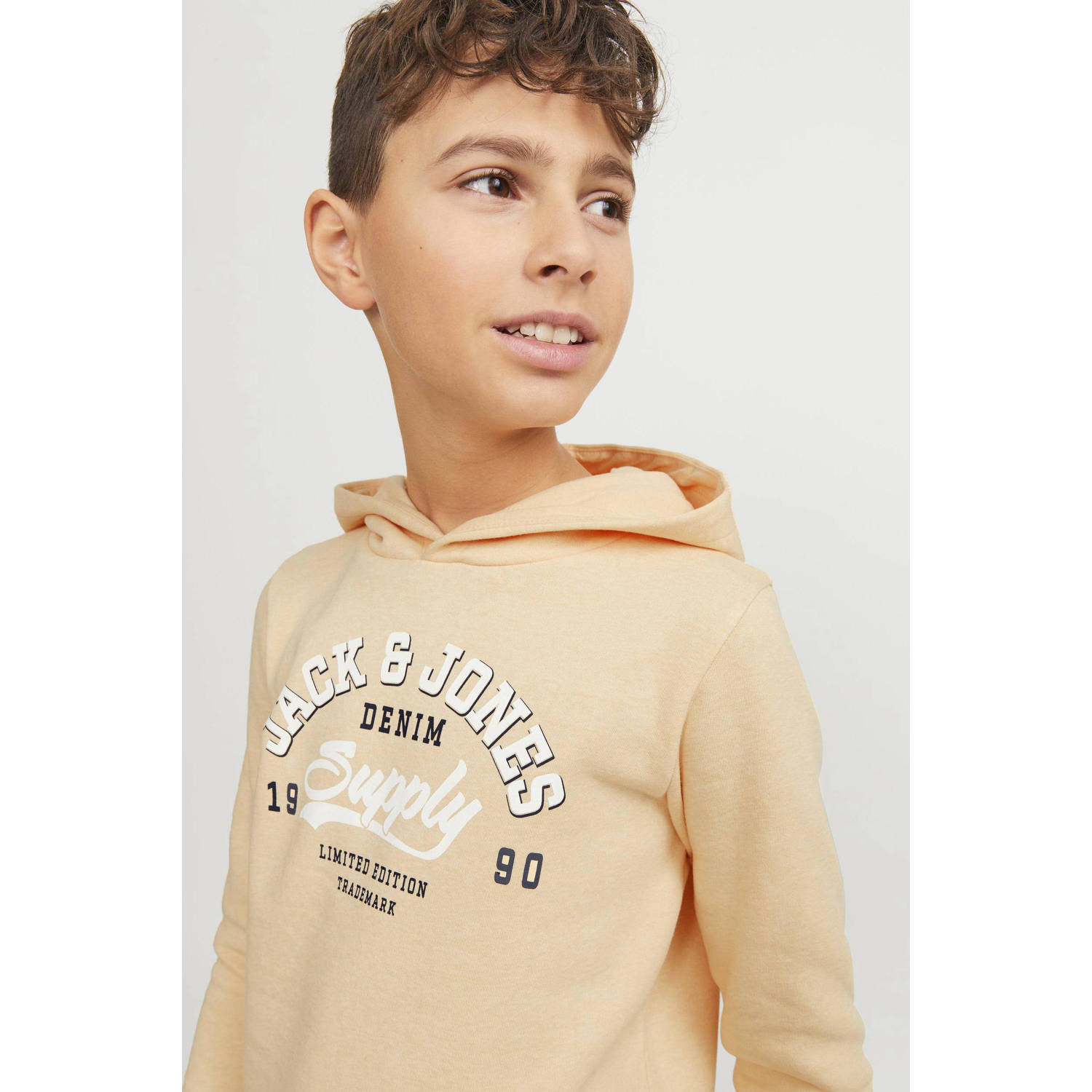 JACK & JONES JUNIOR hoodie met tekst lichtoranje