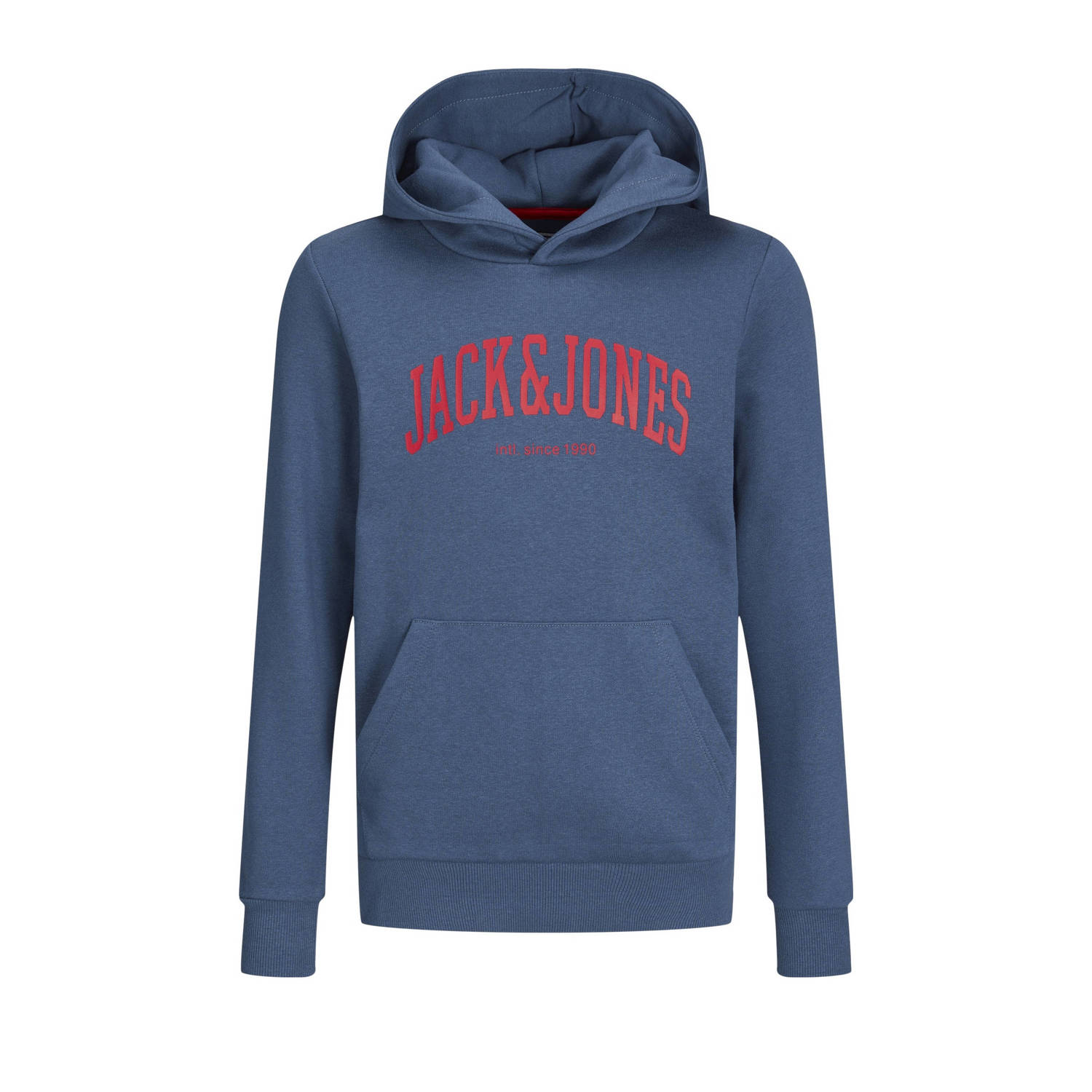 JACK & JONES JUNIOR hoodie JJEJOSH SWEAT HOOD SN JNR met tekst blauw rood