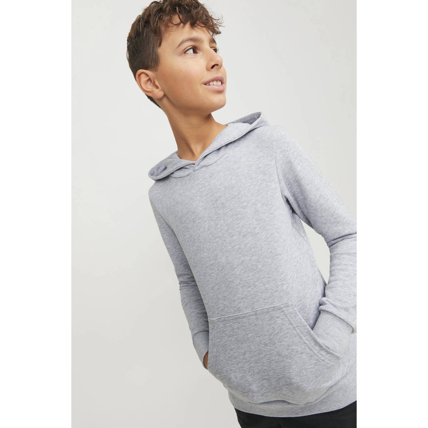 JACK & JONES JUNIOR hoodie JJEBRADLEY SWEAT HOOD NOOS JNR grijs melange