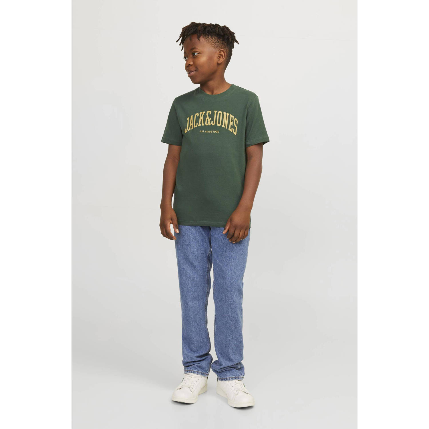 JACK & JONES JUNIOR T-shirt JJEJOSH met tekst donkergroen
