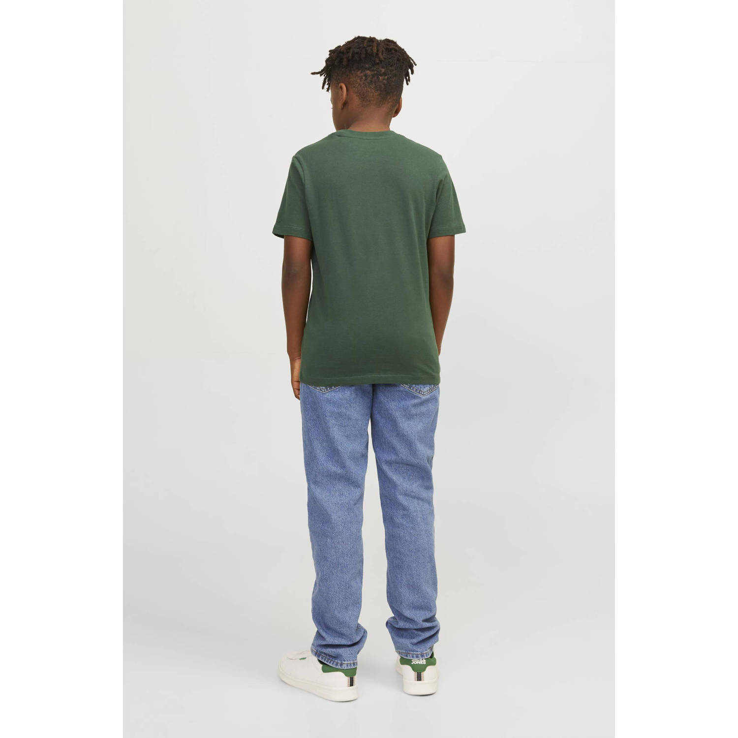 JACK & JONES JUNIOR T-shirt JJEJOSH met tekst donkergroen
