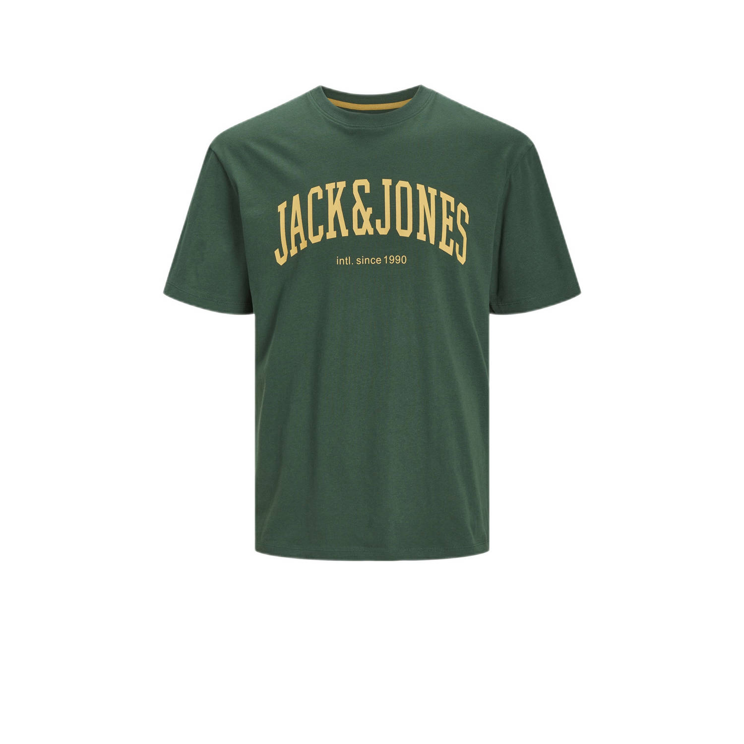 Jack & jones JUNIOR T-shirt JJEJOSH met tekst donkergroen Jongens Katoen Ronde hals 116