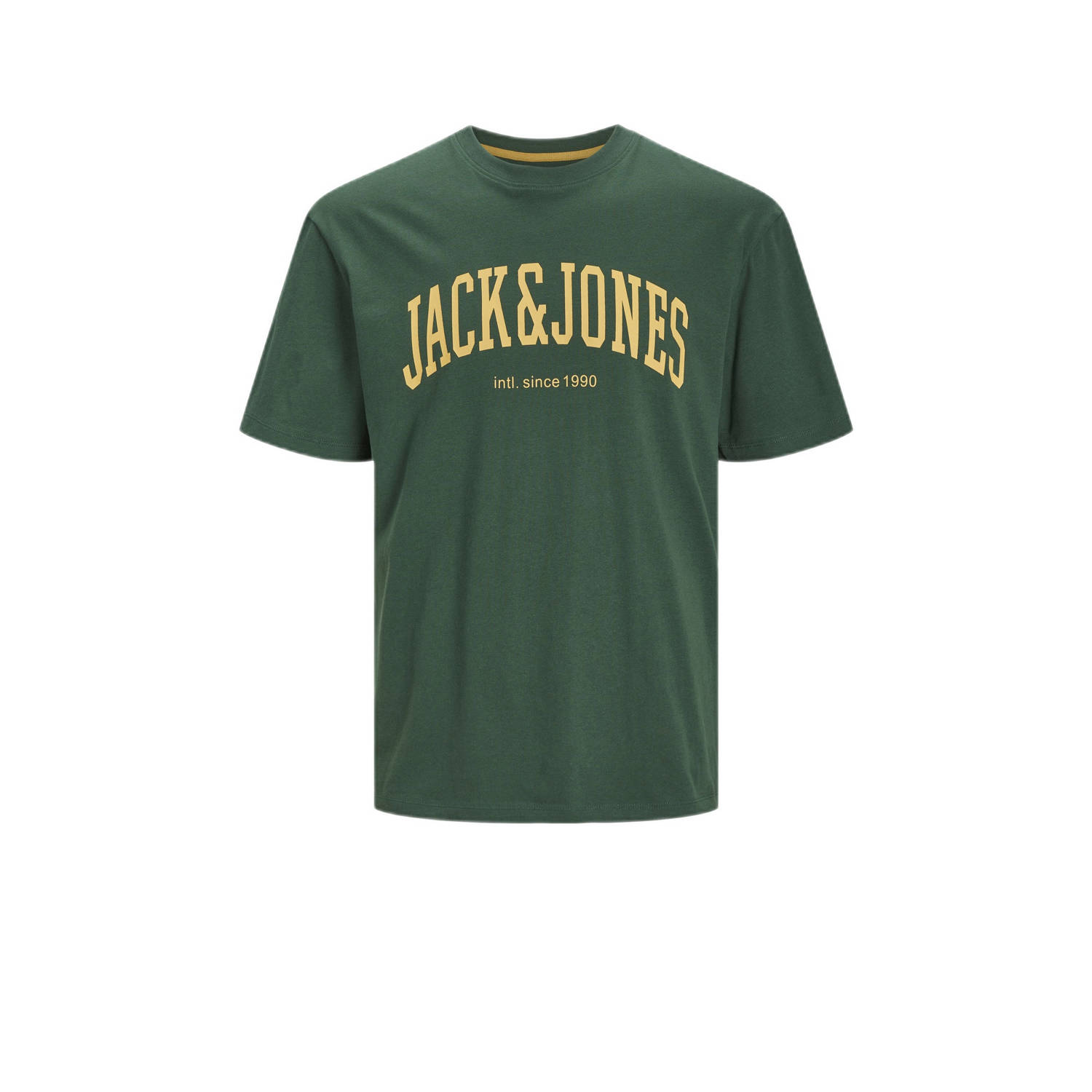 Jack & jones JUNIOR T-shirt JJEJOSH met tekst donkergroen Jongens Katoen Ronde hals 128