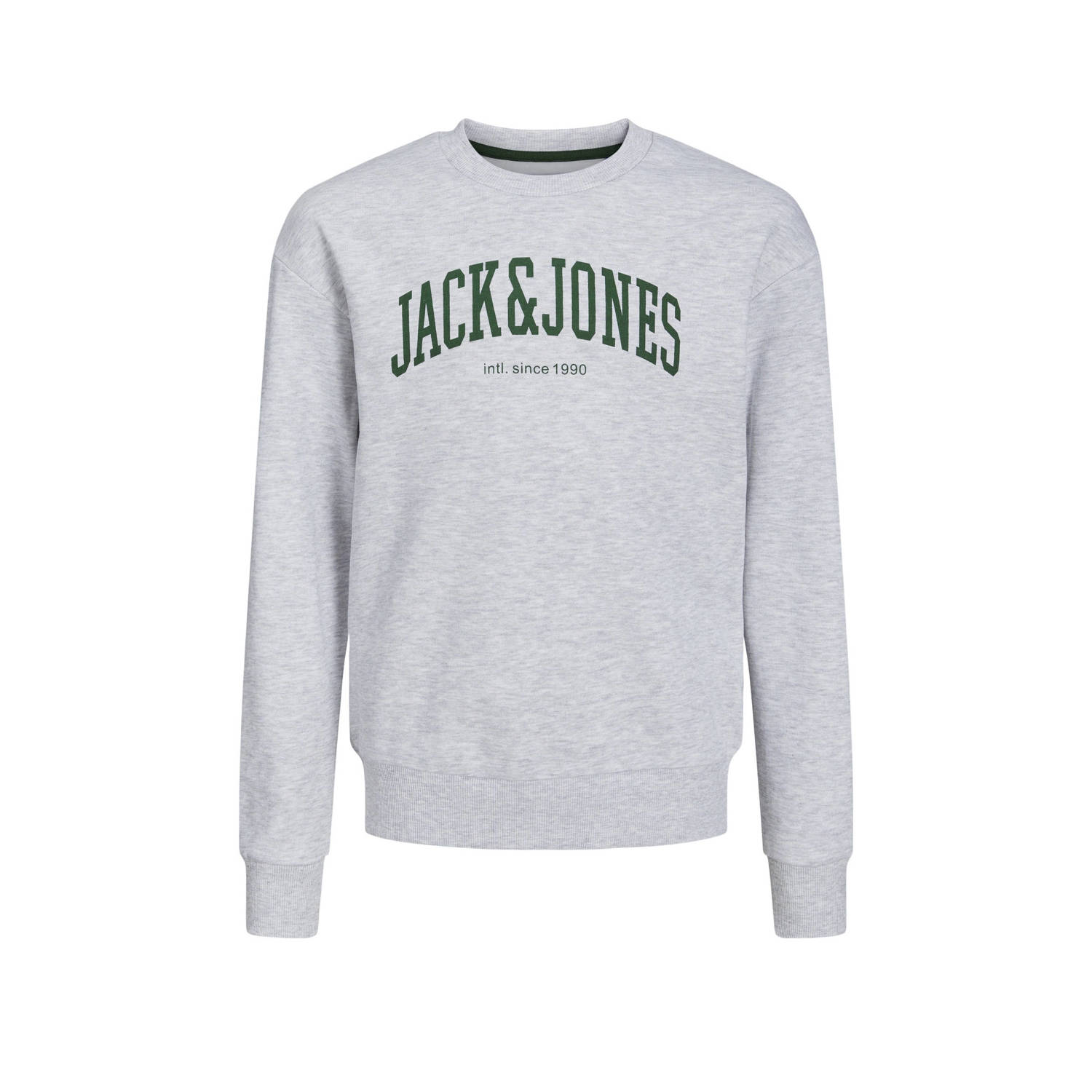 JACK & JONES JUNIOR sweater JJEJOSH met tekst grijs groen