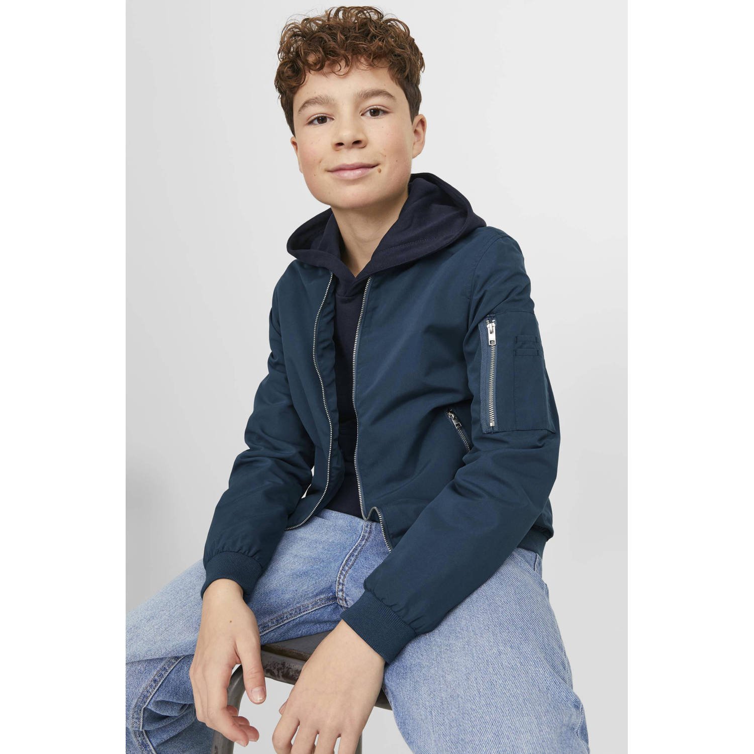 JACK & JONES JUNIOR bomberjack zomer JJERUSH petrol blauw