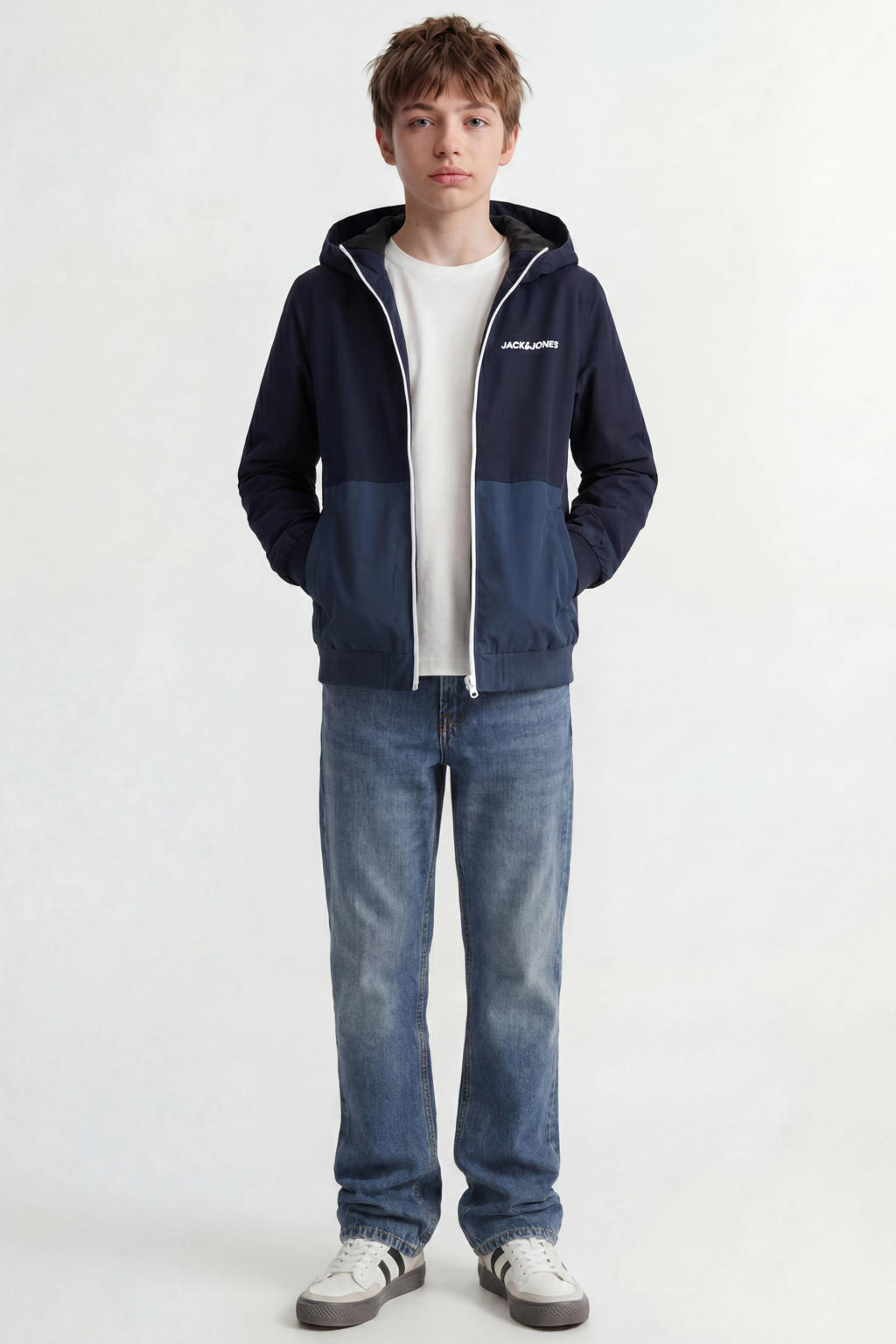 JACK & JONES JUNIOR zomerjas JJERUSH met tekst donkerblauw