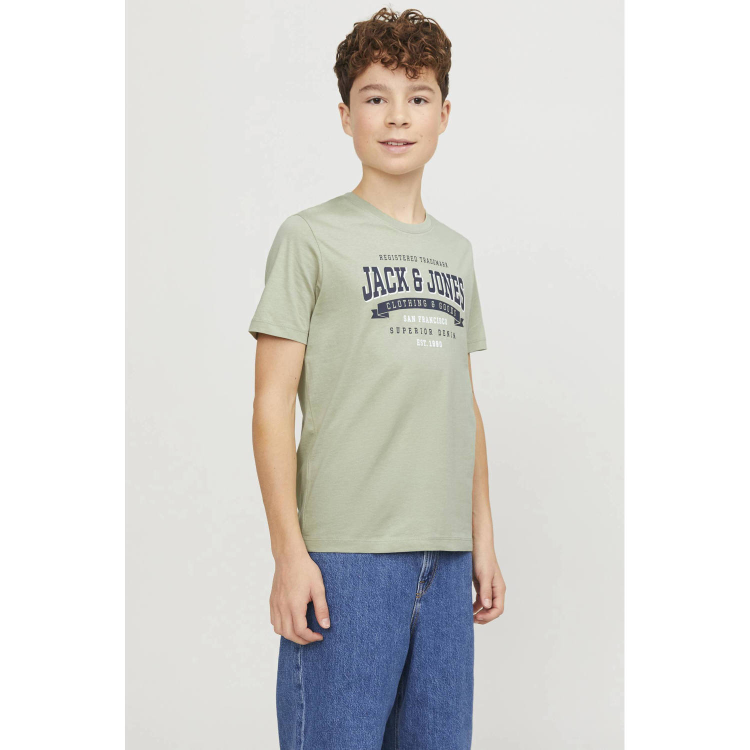 JACK & JONES JUNIOR T-shirt JJELOGO van biologisch katoen pistache groen